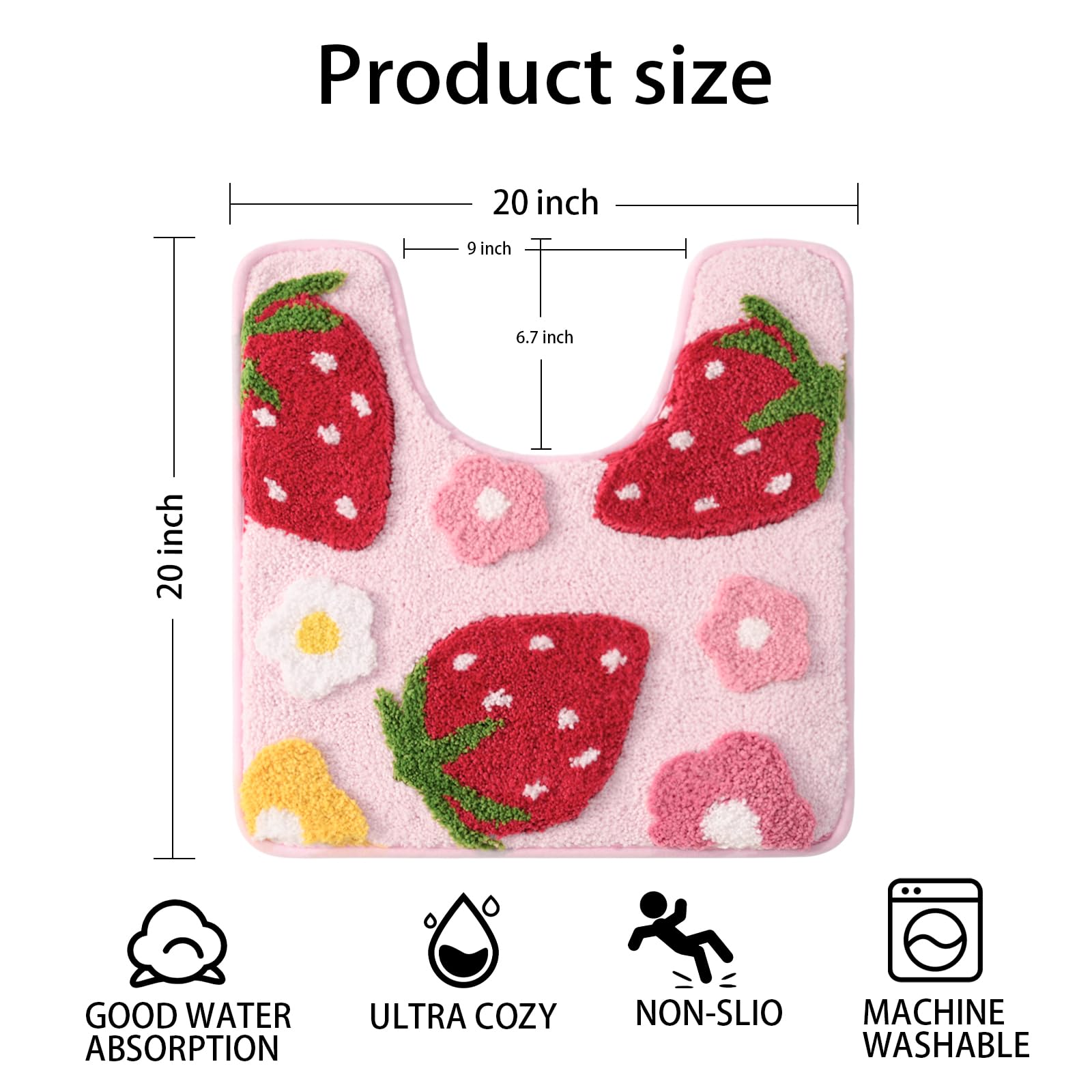 Anybar Pink Toilet Rugs U Shaped, Cute Strawberry Flower Bathroom Contour Toilet Mats,Extra Soft Absorbent Toilet Carpet Bathroo