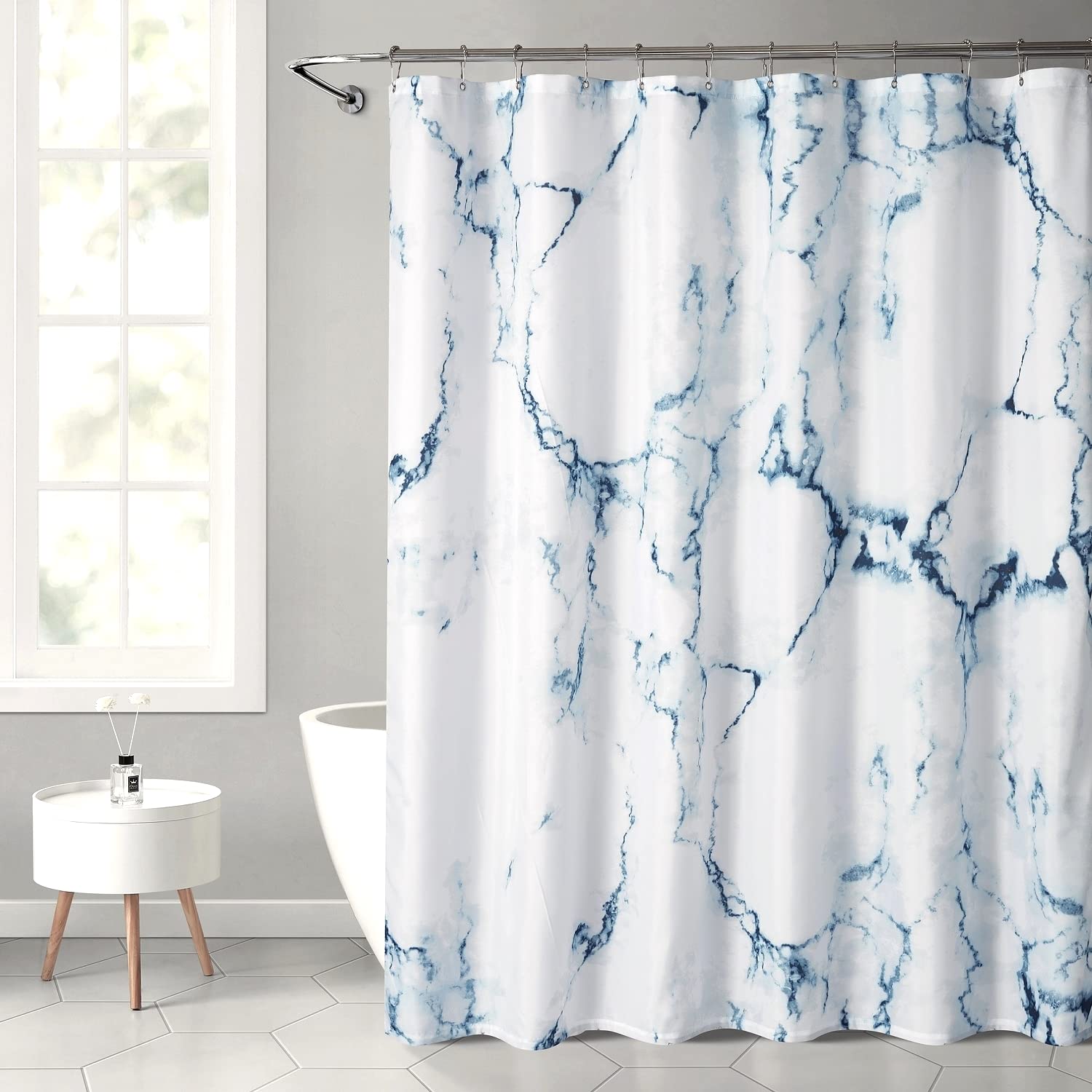 YOSTEV Marble Bathroom Shower Curtain Blue and White Fabric Shower Curtain with Hooks Unique 3D Printing Decorative Bathroom Accessories Water Proof Reinforced Metal Grommets Standard 72x72 Inches