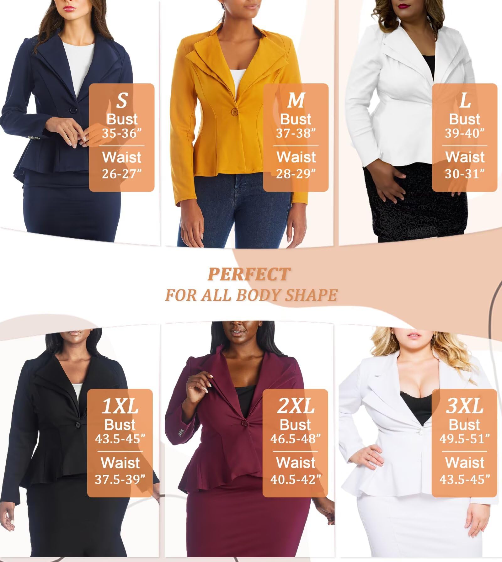 Women Double Notch Lapel Office Blazer Jk43864 1073T Blush 2X