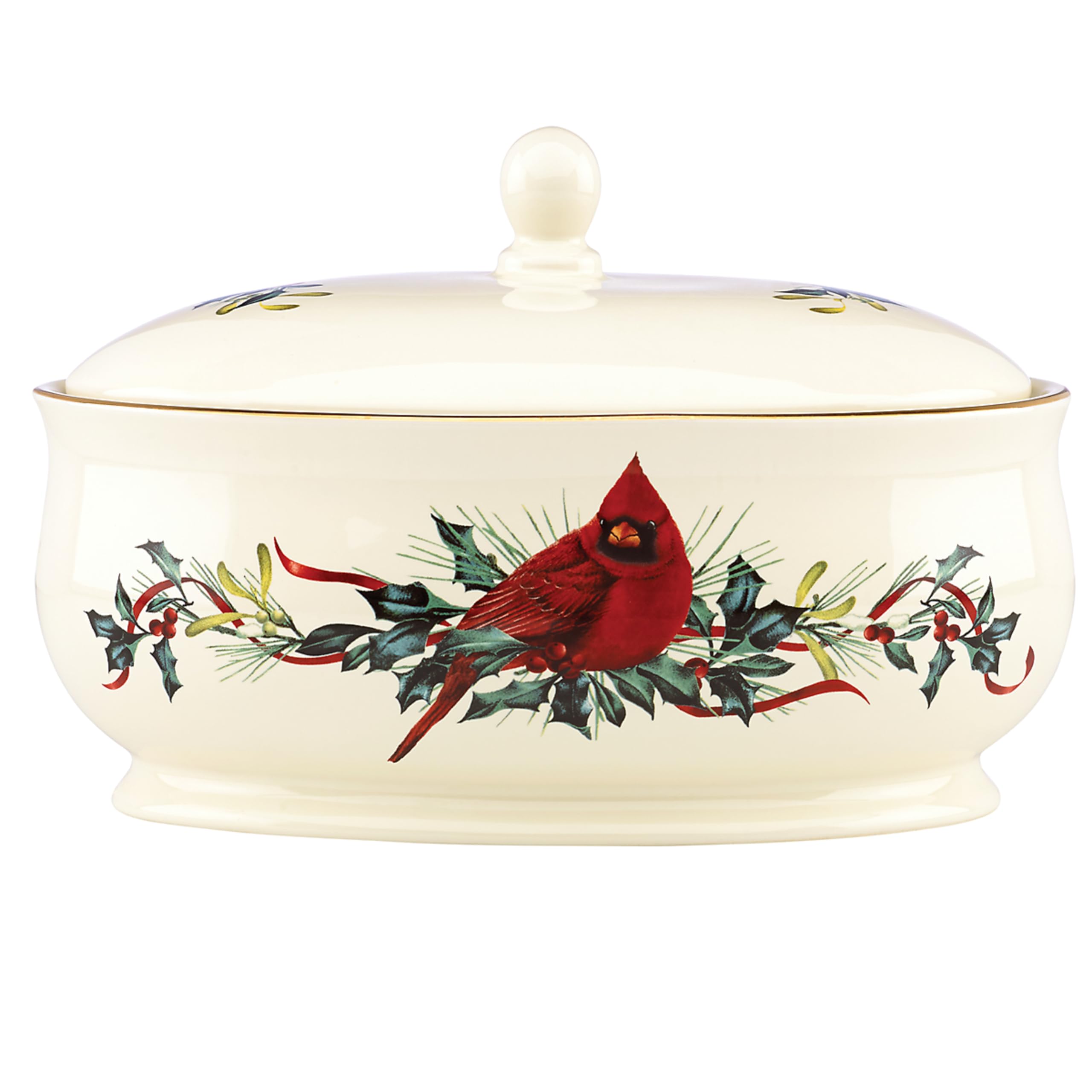 Lenox Winter Greetings Covered Dish, 4.85 Lb, Red & Green