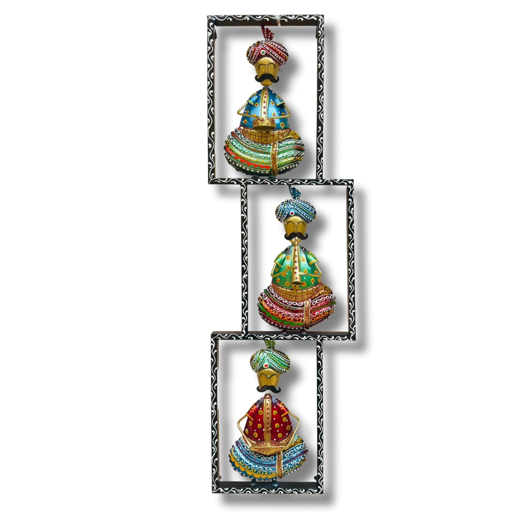 RSN Metal Wall Decor Rajasthani 3 moustache Musicians Wall Art/Wall Hanging For Living Room/Bedroom Size-37 x11 Inch