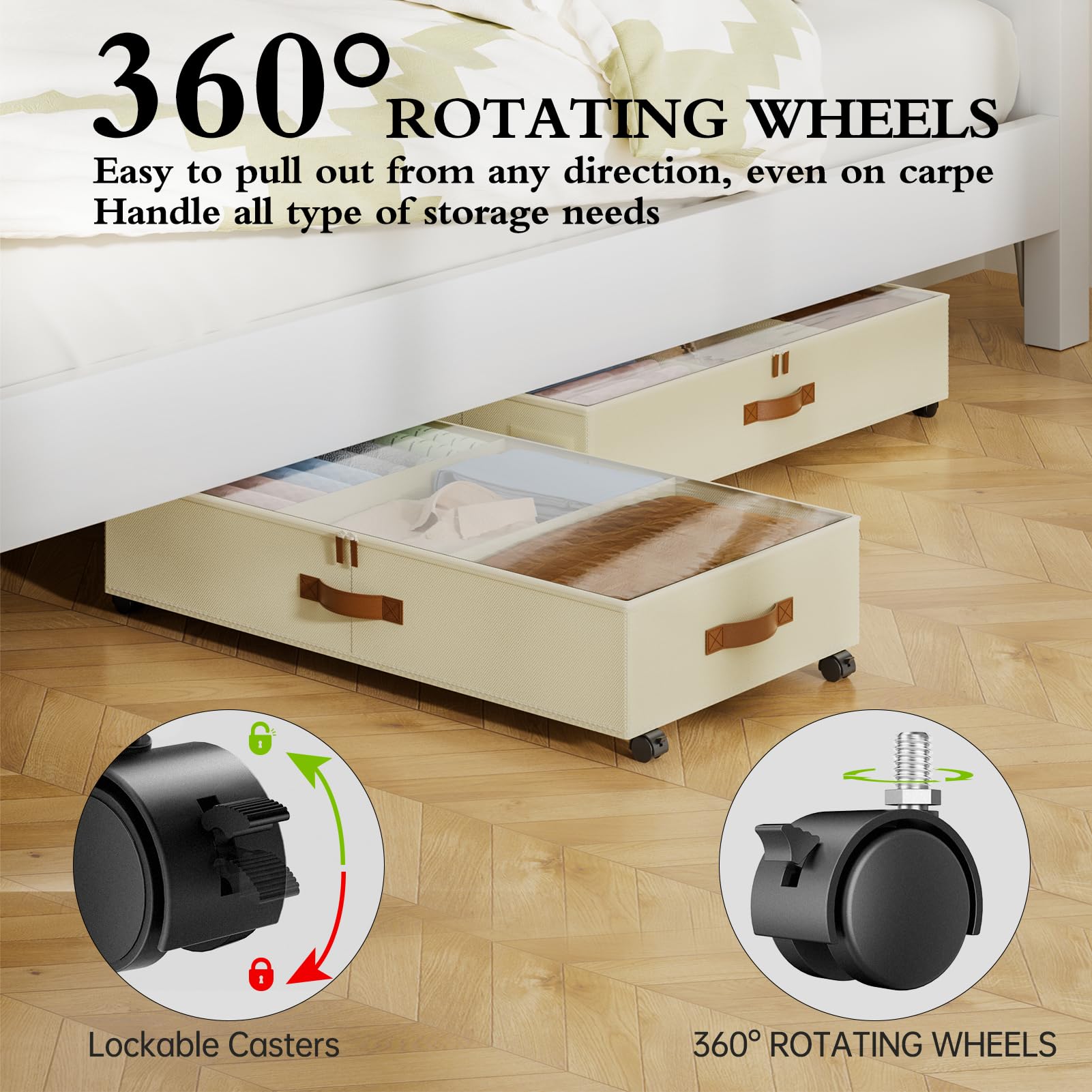 Yecaye Under Bed Storage with Wheels, 2Pack Under Bed Storage Containers, Under Bed Shoe Storage with Dividers & Clear Window, U