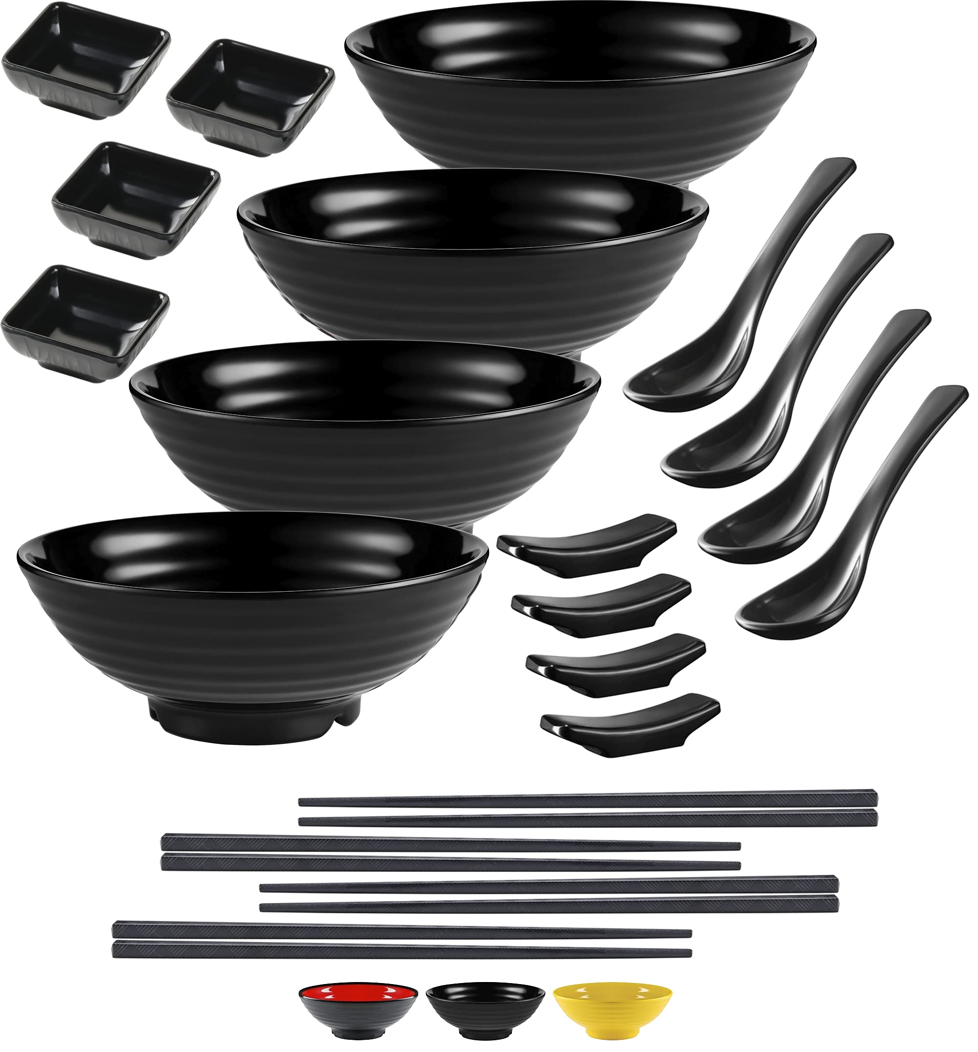 Practimondo 4 Noodle Bowls Set - Large 32Oz Ramen Bowl Set For Authentic Asian Cuisine - With Dipping Bowls, Spoons, Chopsticks