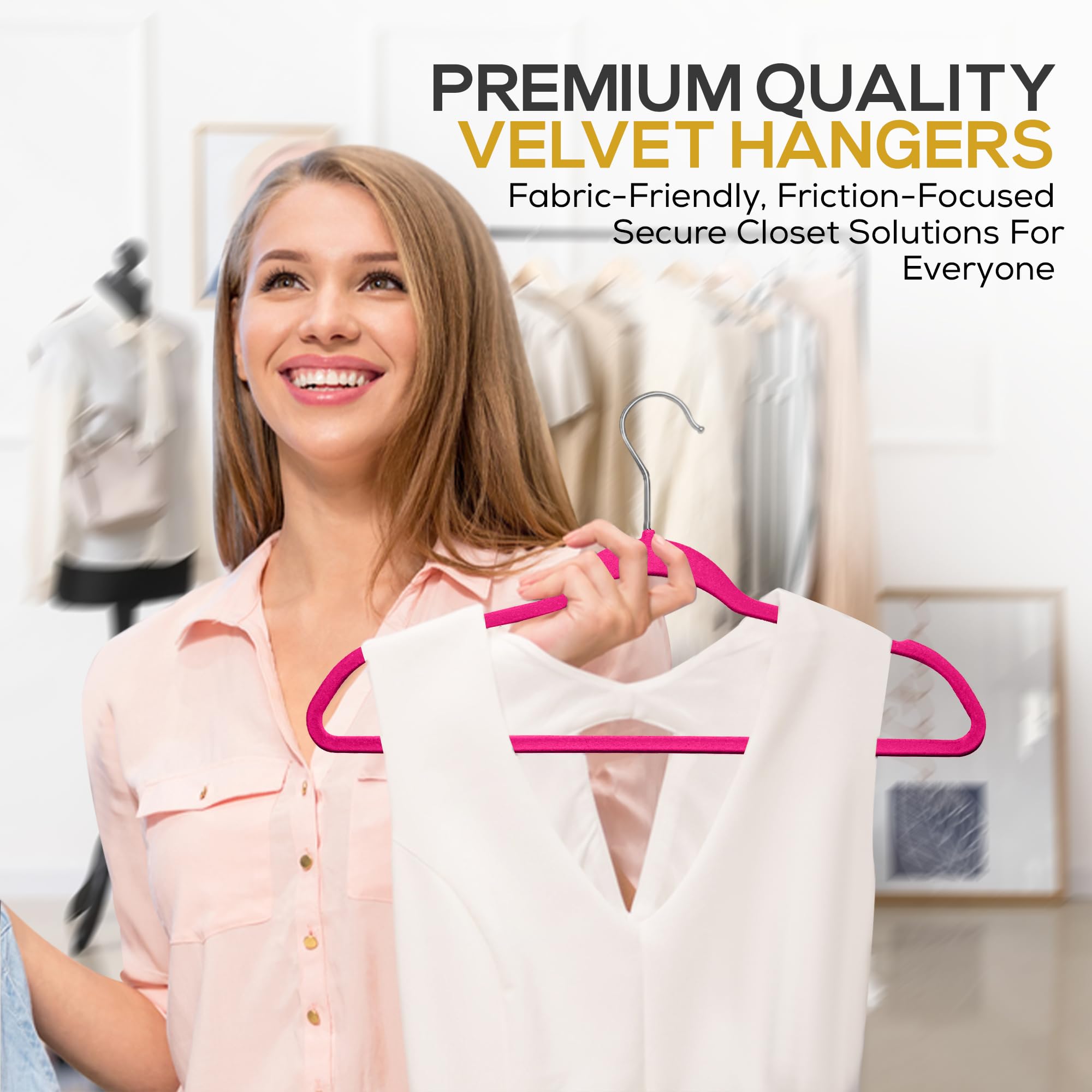 New Premium Quality Velvet Hanger (Set Of 50) - Ultra -Thin No Slip Velvet Suit Hangers - Swivel Rose Gold Hooks, Stronger Than