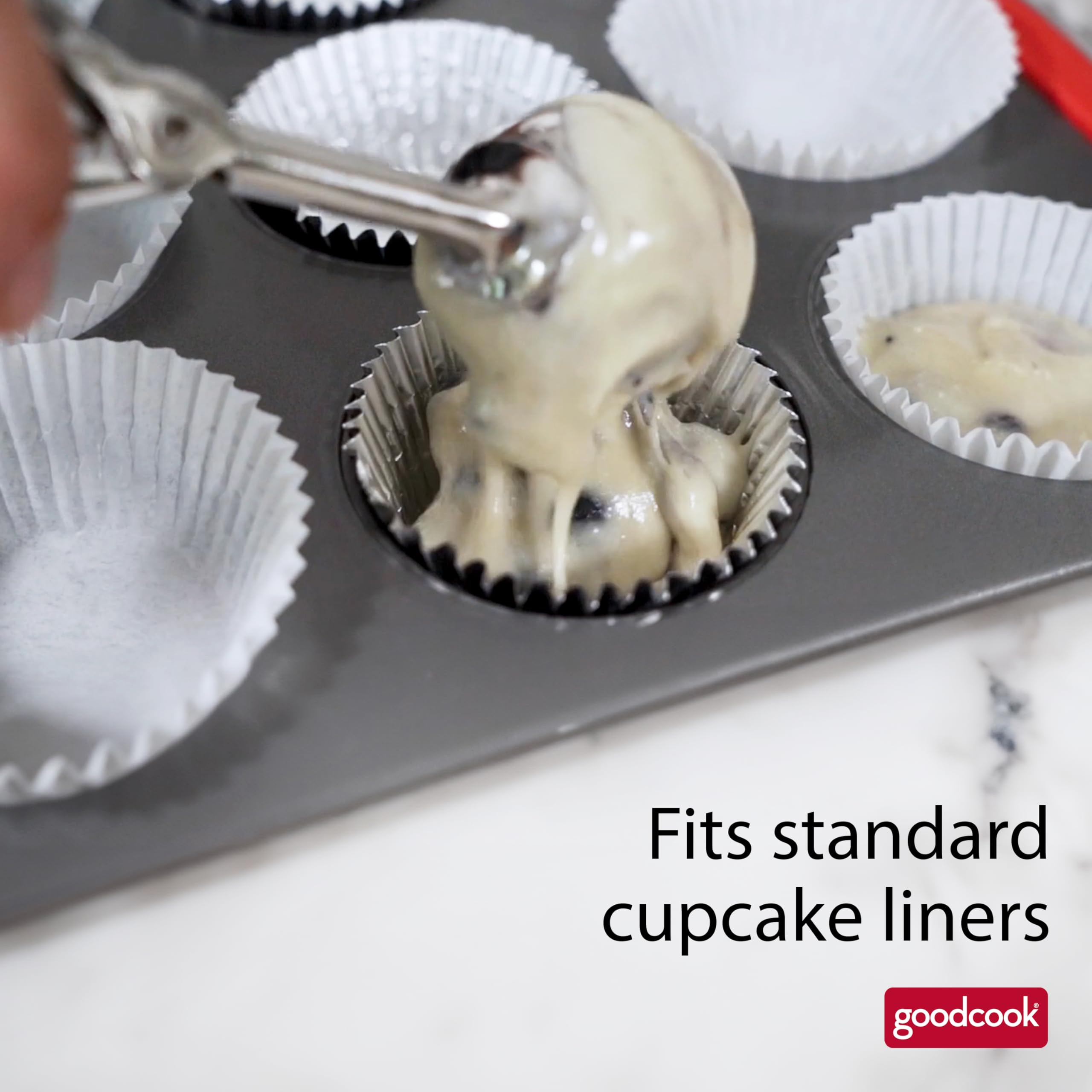 Goodcook Megagrip 12-Cup Nonstick Steel Cupcake And Muffin Pan With Silicone Grip Handles, Gray