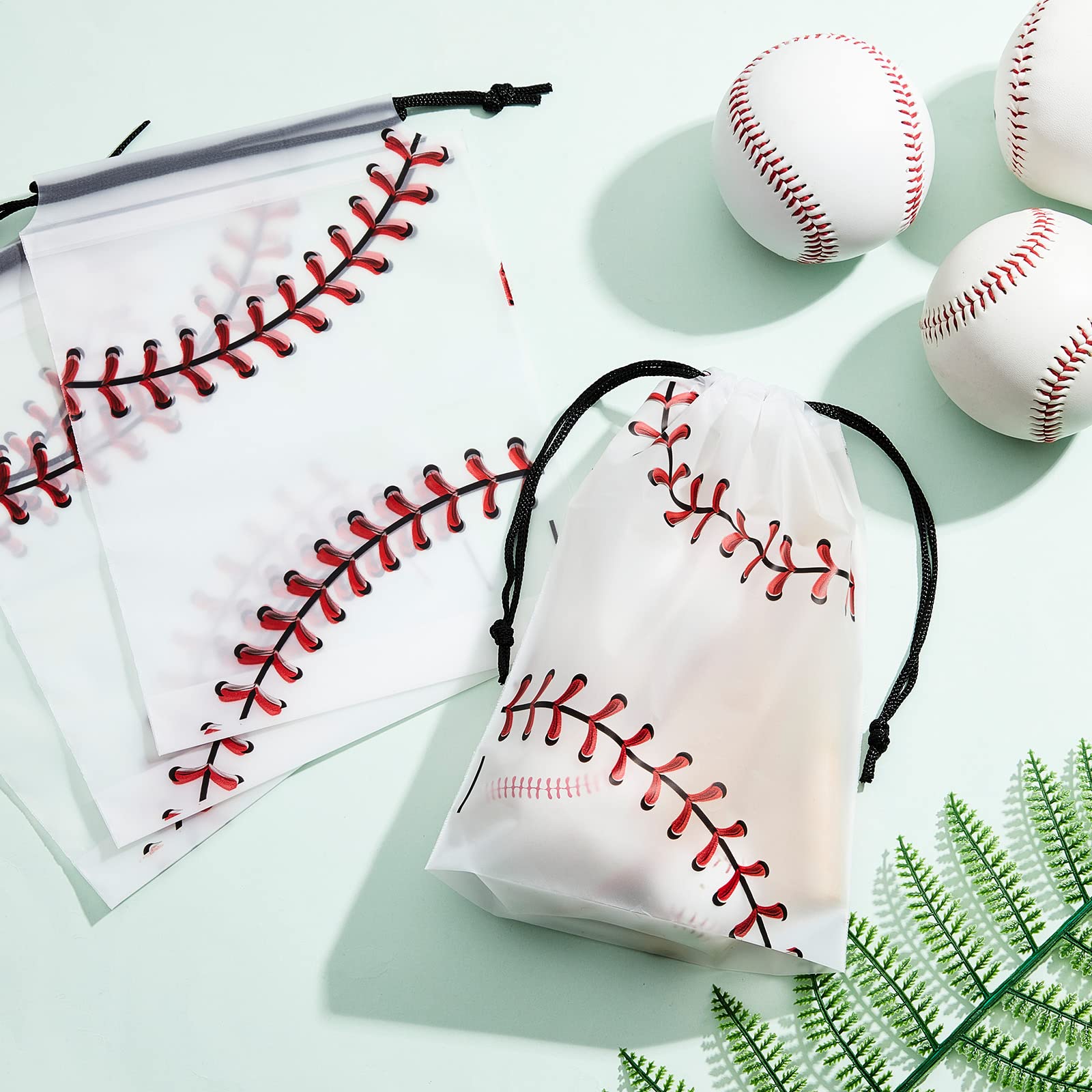 Flutesan 50 Pack Drawstring Baseball Party Favor Bags Plastic Baseball Snack Bags Baseball Goodie Bags Baseball Gift Bags For Ki