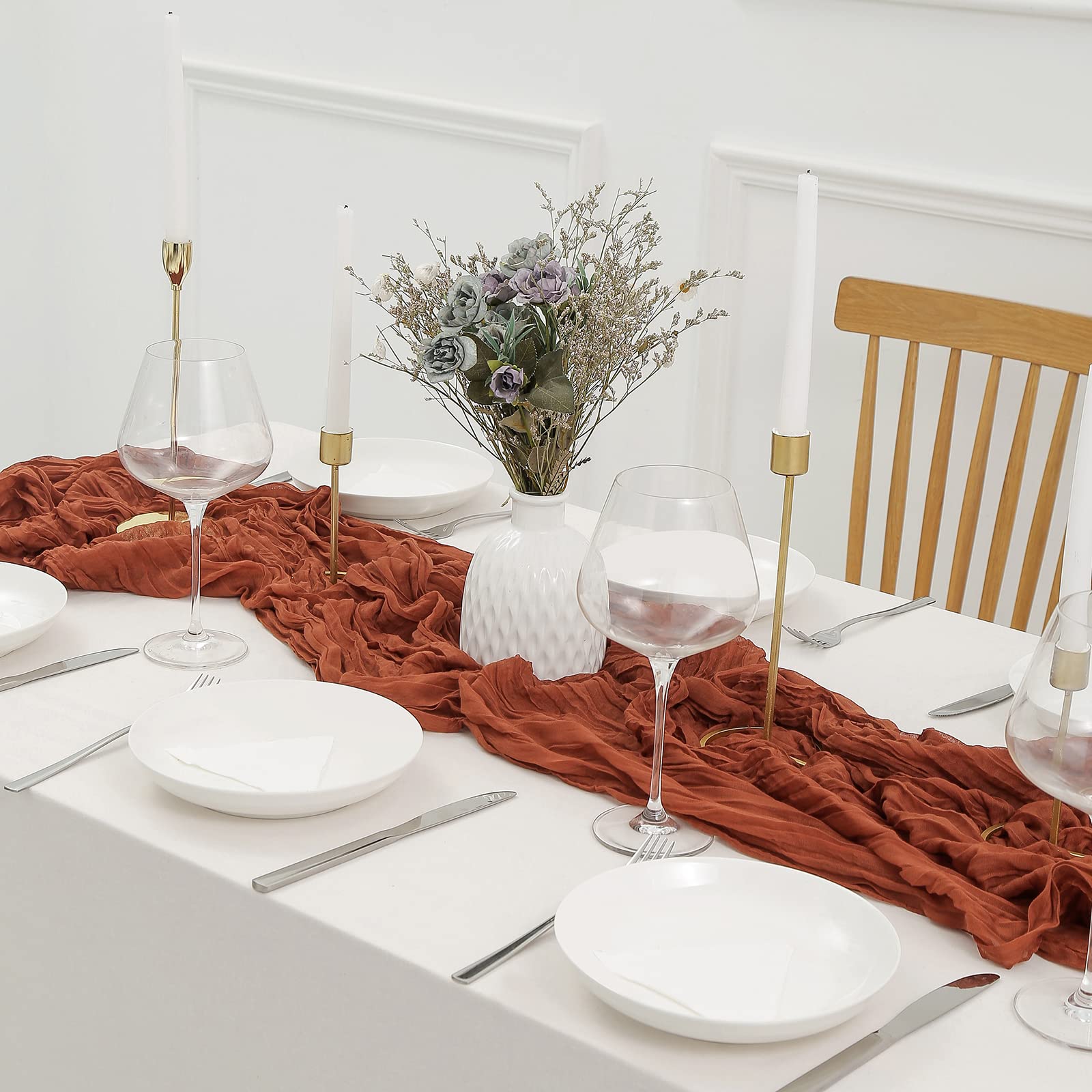 Dolopl Boho Table Runner Rust Cheesecloth Table Runner 13.3Ft Boho Gauze Cheese Cloth Runner Rustic Runner 160Inch Long For Wedd