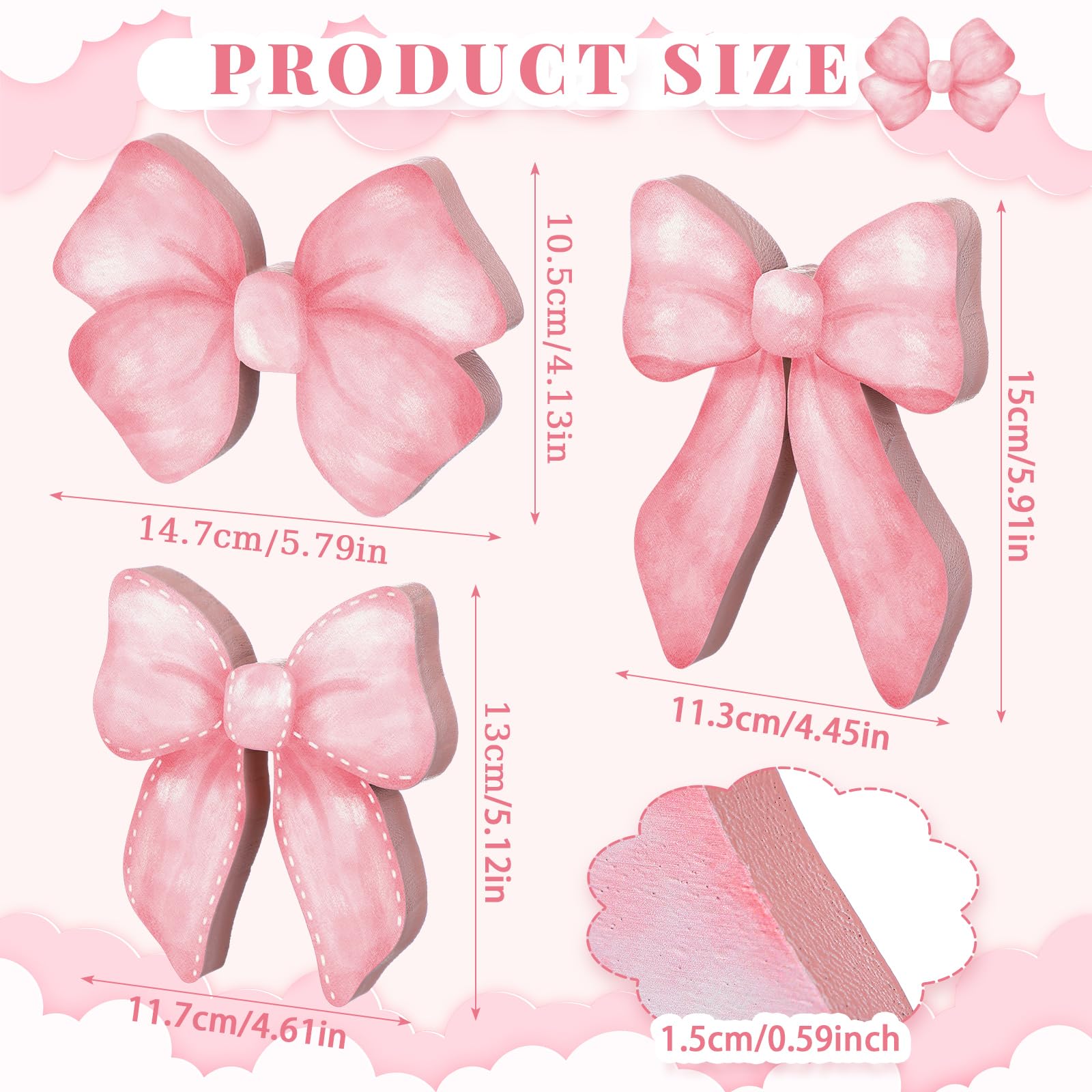 Lineshading 3 Pcs Pink Bow Coquette Room Decor Wooden Sign Preppy Room Coquette Party Decor Girly Pink Bows Tiered Tray for Home