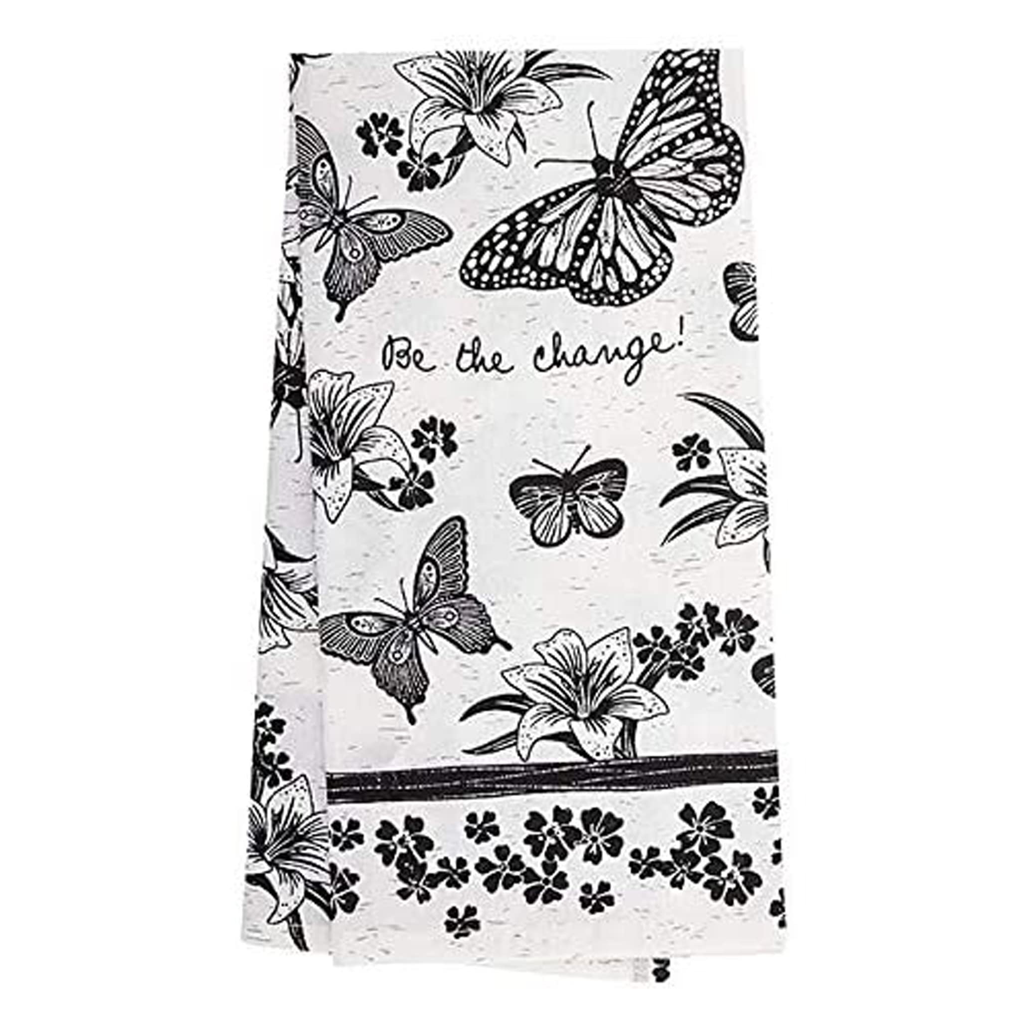 Karma Gifts Black And White Boho Tea Towels, 28'' L X 20'' W, Butterfly