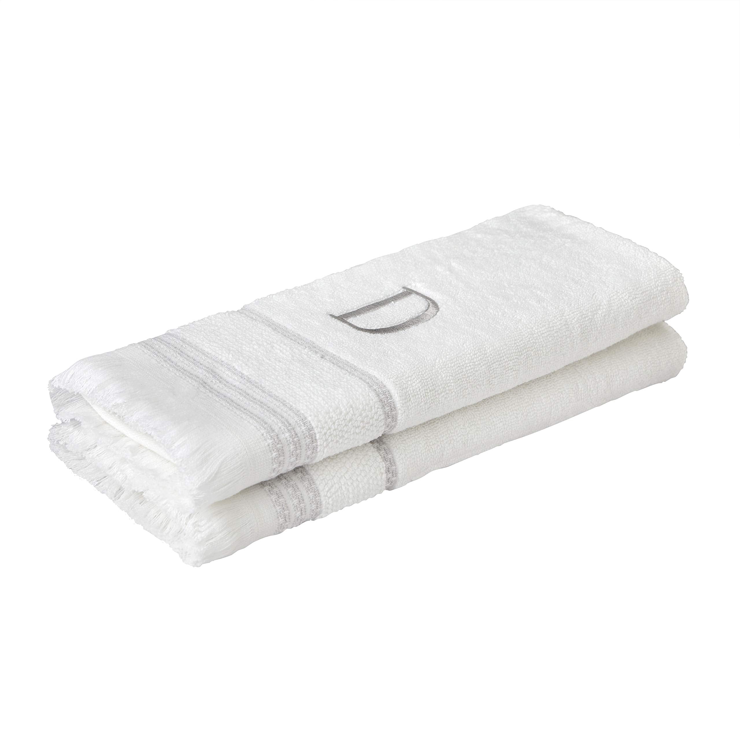 Skl Home Casual Monogram Hand Towel Set, D, 16X26, White 2 Count