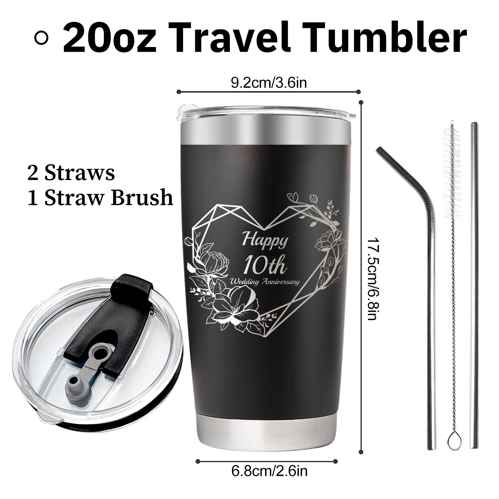Personalized Tumbler with Text 9 Designs 10 Colors - Vacuum Insulated Travel Tumbler with Lid & Straw 20 Oz Custom Birthday Chri