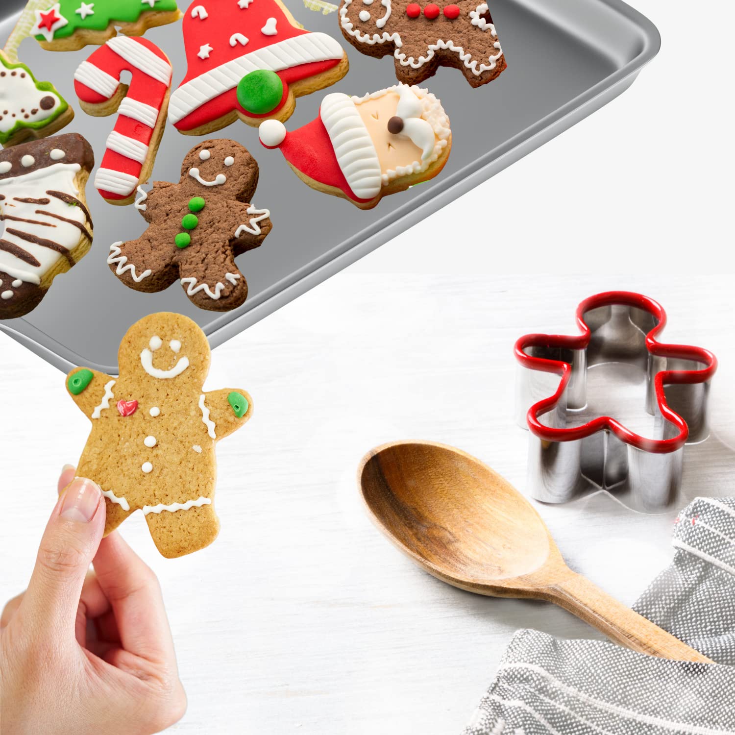 Crethinkaty 3 PCS Christmas Cookie Cutter Set,Gingerbread Man,Snowflake,Christmas Tree Shape with Soft PVC Edge Xmas Cookie Cutt