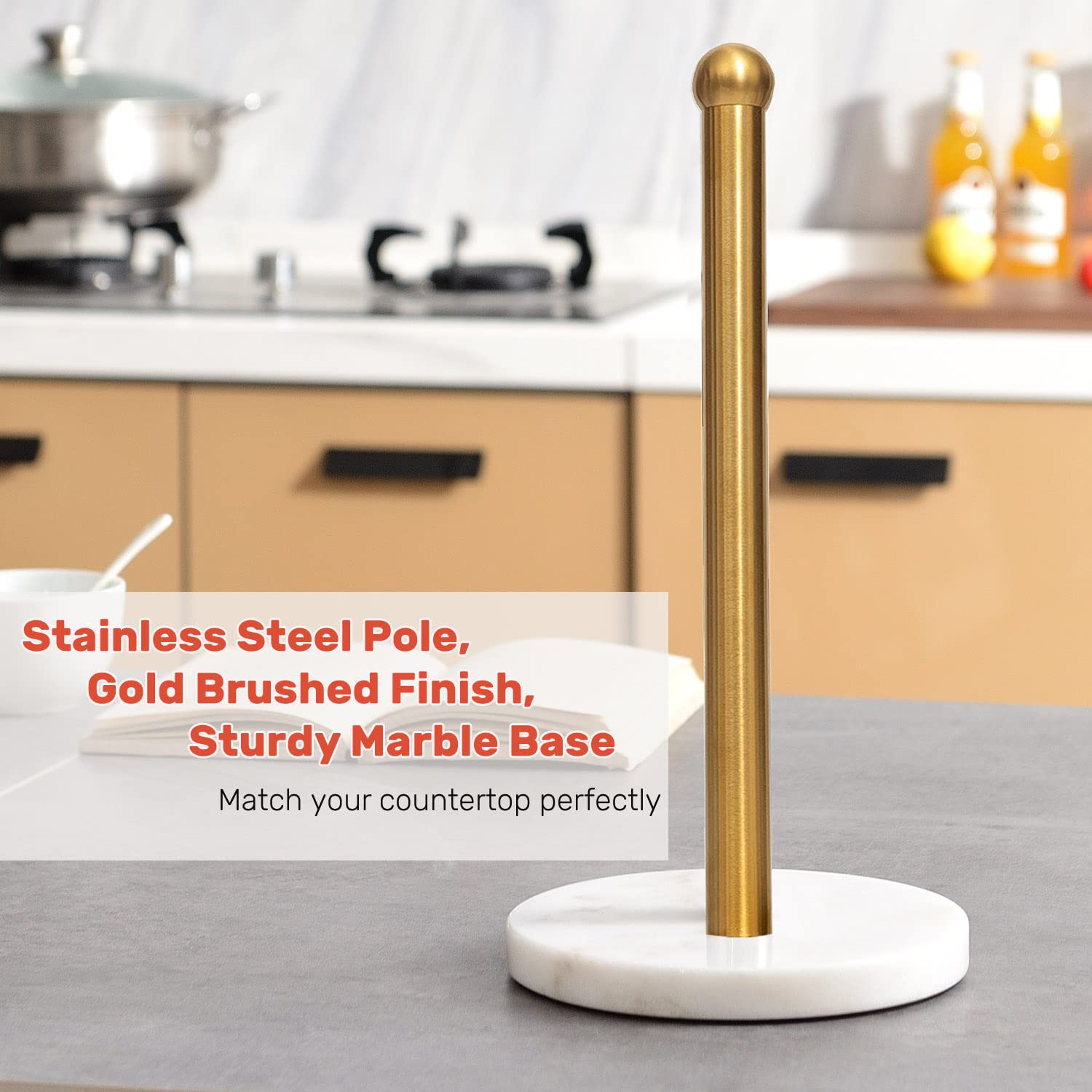 Heavy Weighted Paper Towel Holder, Easy One-Handed Design For Kitchen Stand Paper Towel Dispenser, Sturdy Base For Standard Pape