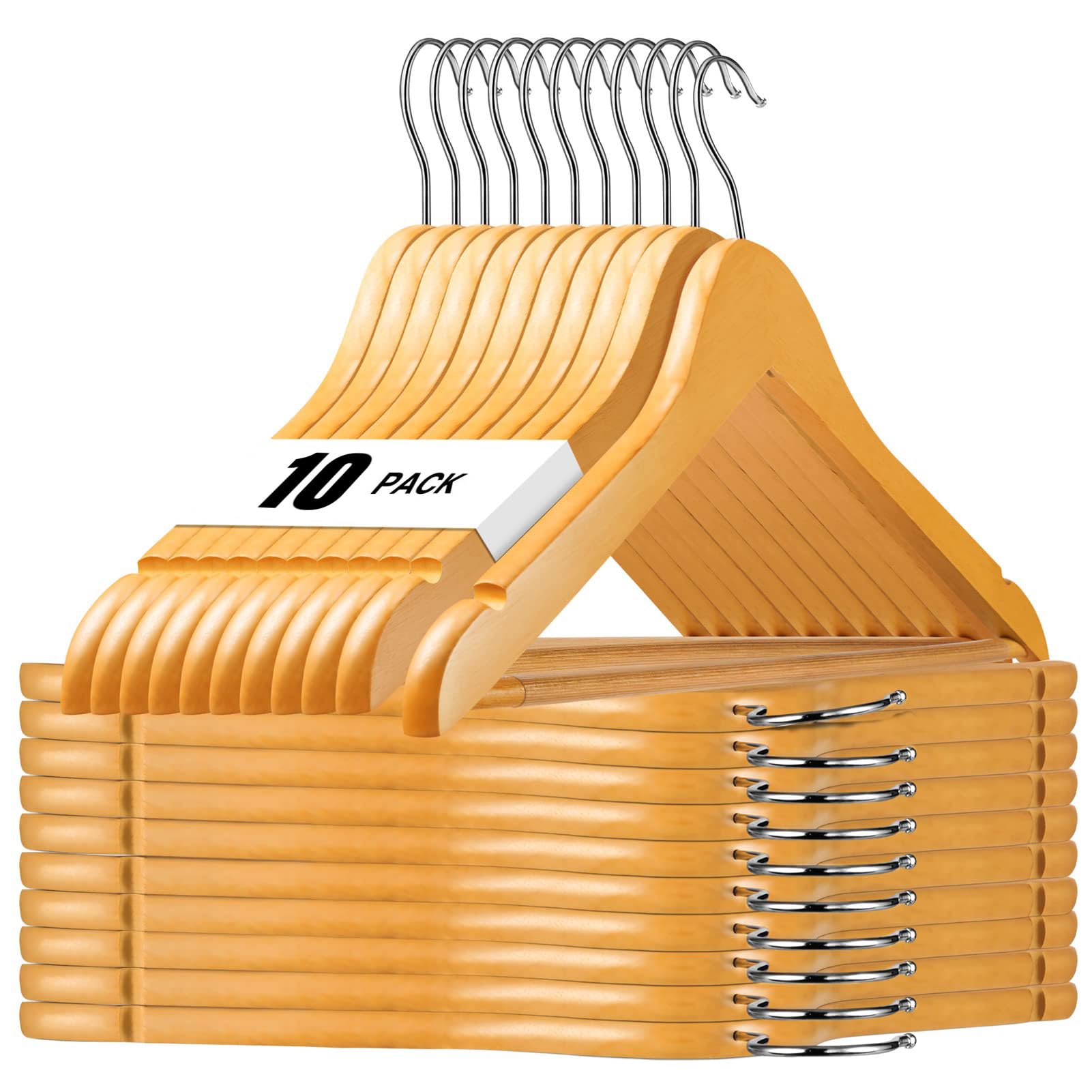 House Day Wooden Hangers 10 Pack Natural Wood Clothes Hangers Smooth Finish Wooden Coat Hangers For Closet Heavy Duty Hangers So
