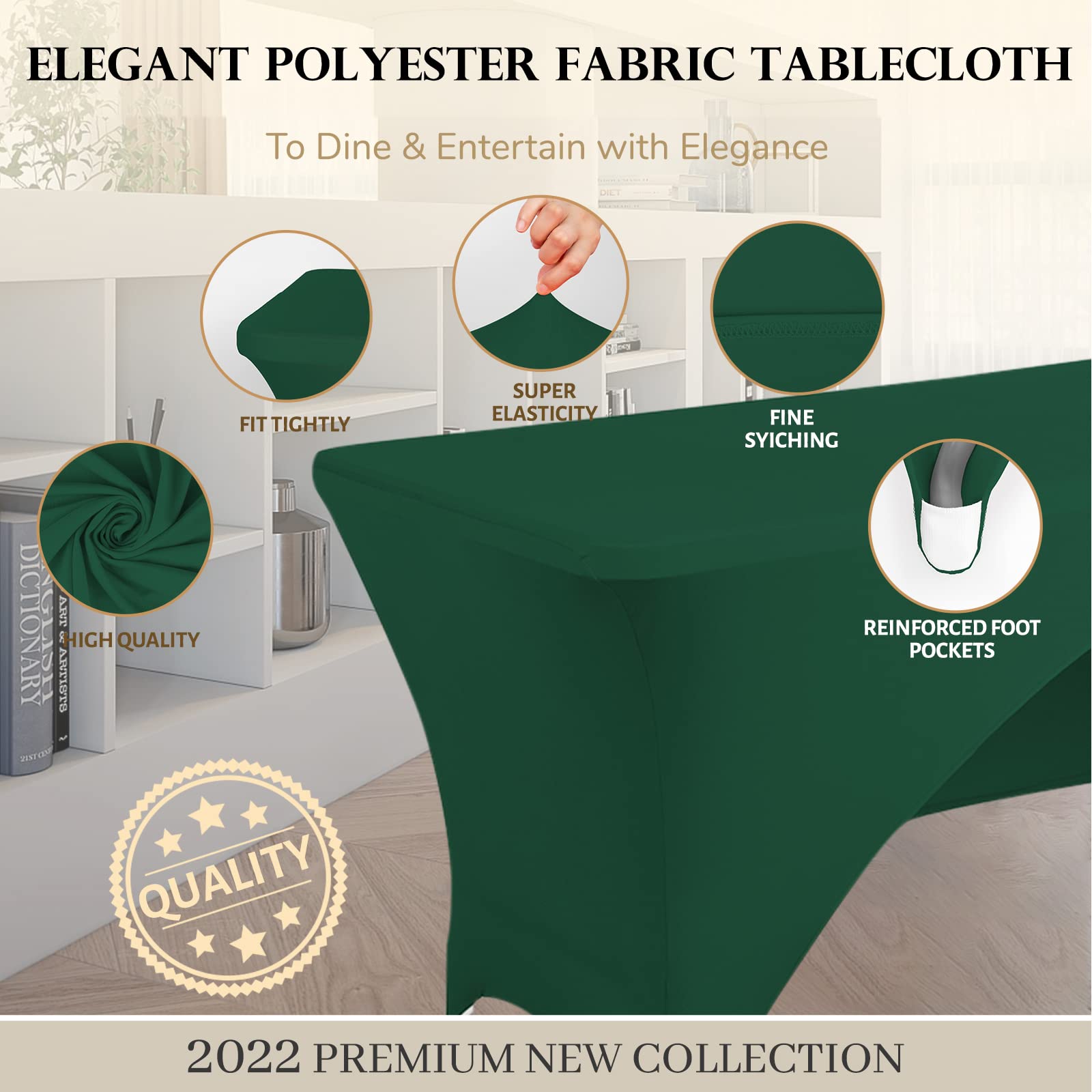 Fhberni Spandex Table Cover 5 Ft. Fitted Polyester Tablecloth Stretch Table Cover Table Topper Open Back - Emerald Green