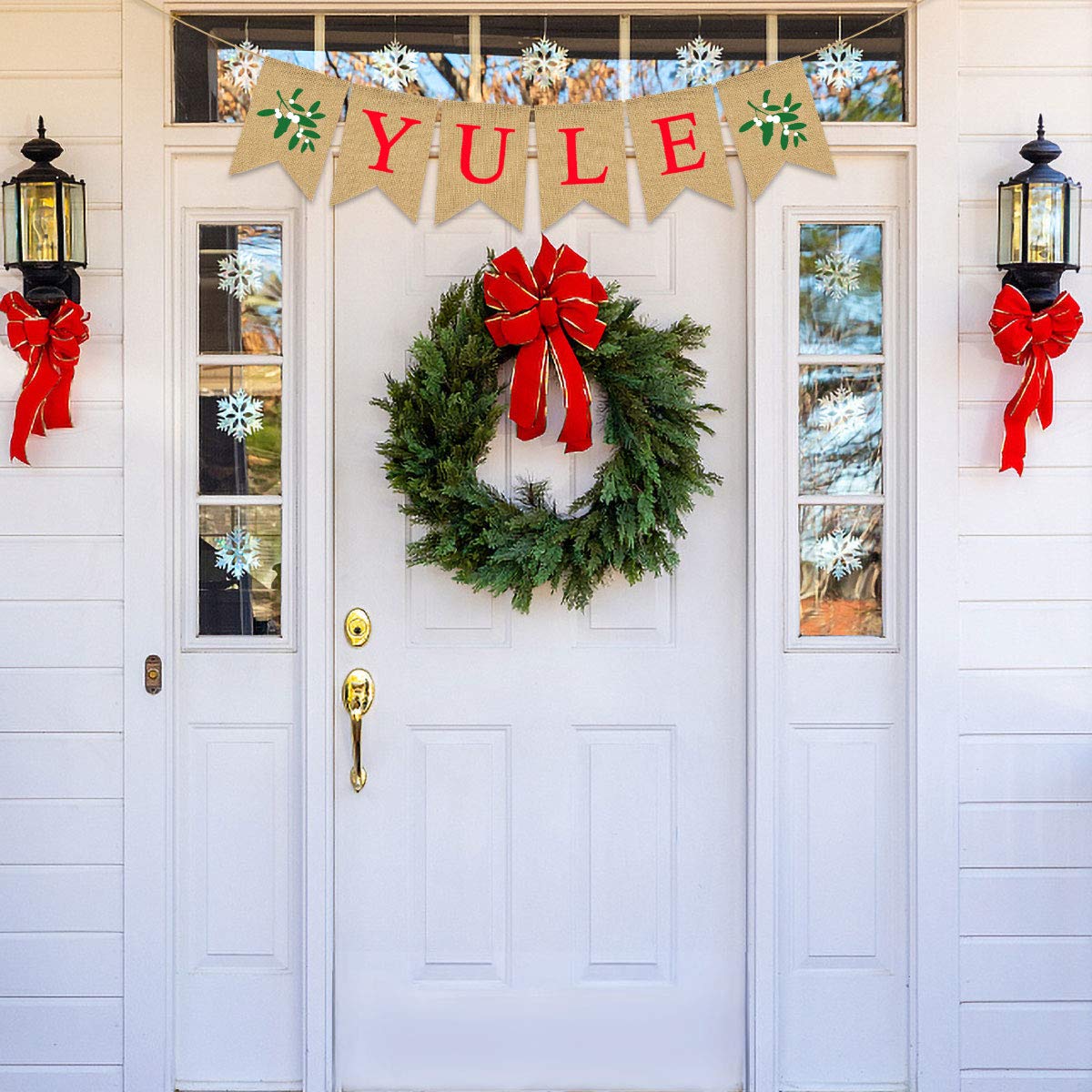 Burlap Yule Banner Pagan Christmas Mistletoe Rustic Winter Farmhouse Fireplace Mantle Decoration