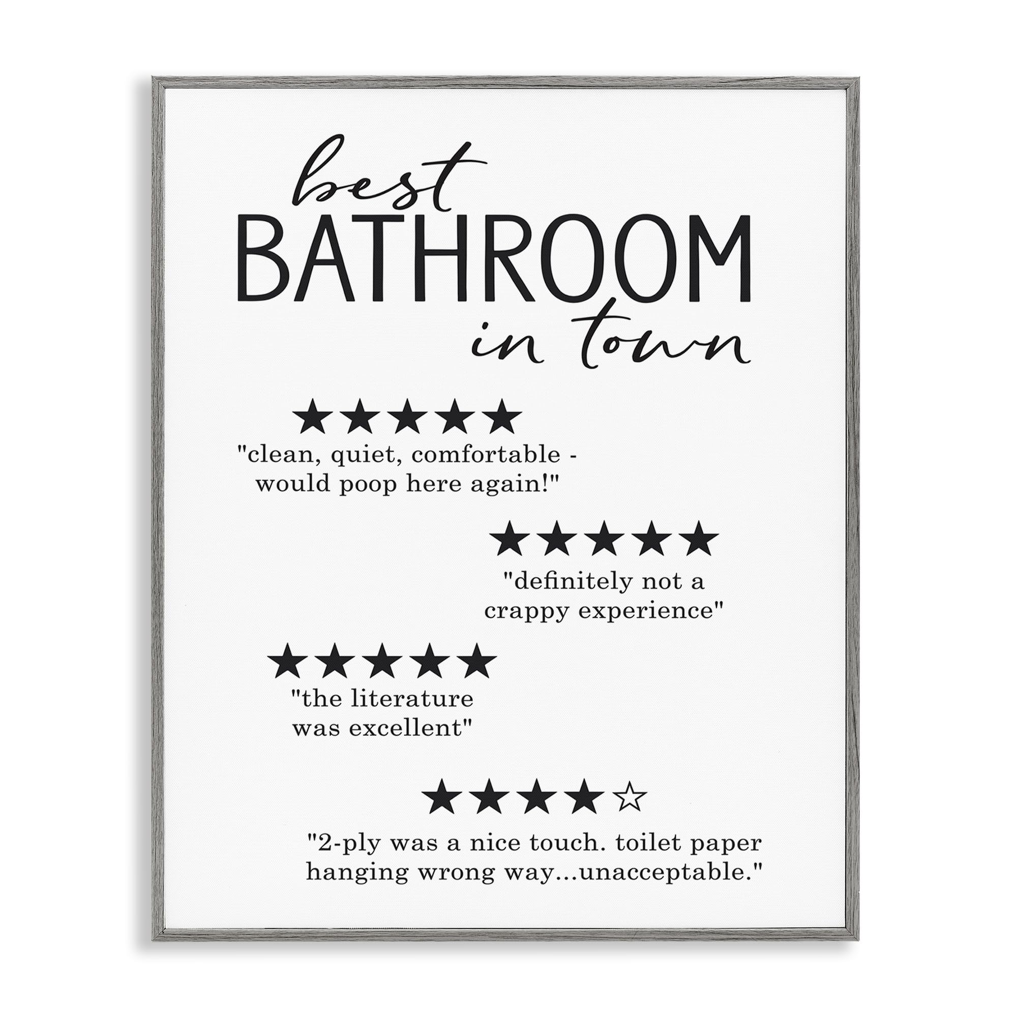 Stupell Industries Best Bathroom Five Star Reviews Funny Bath Phrases, Framed Giclee Art, Gray, 16 x 20 Inches, Easy to Hang a
