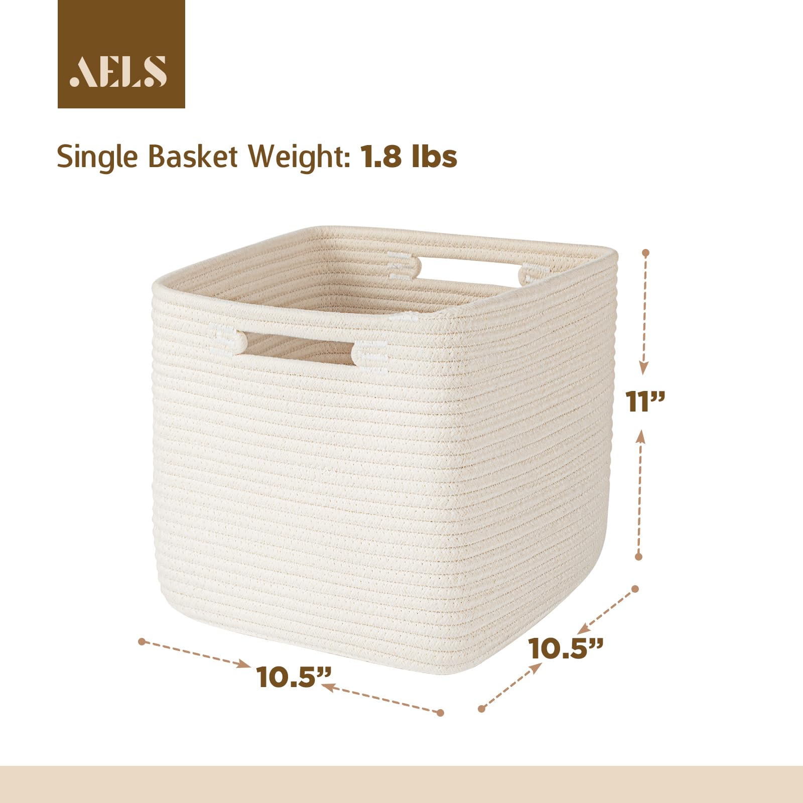 Aels Hand Woven Cotton Basket For Storage, Cube Storage Bins With Handles, Foldable Collapsible Closet Organizers And Storage, B