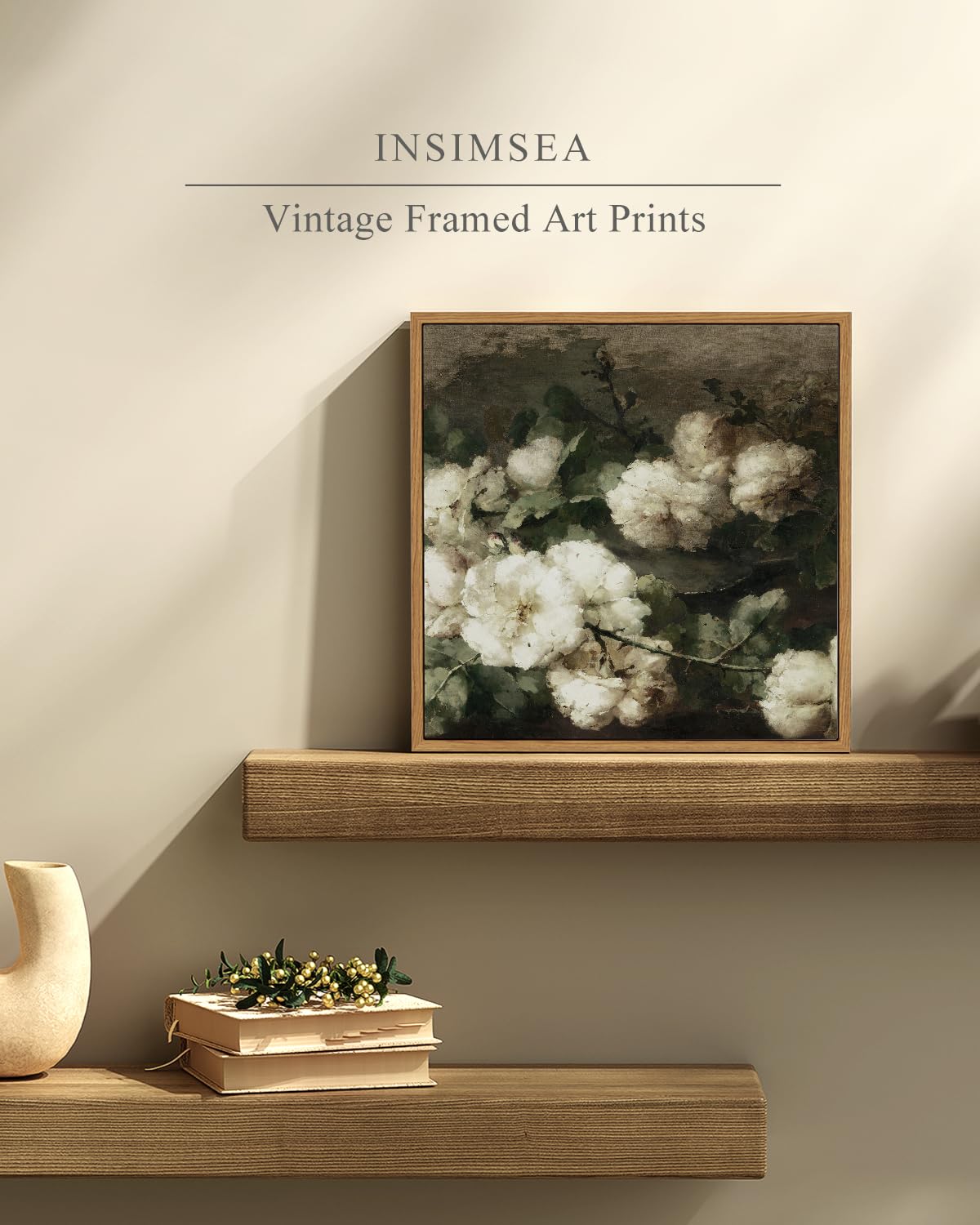 Insimsea Square Framed Canvas Wall Art, Vintage Floral Rustic Roses Flower Wall Art For Living Room, Flowers Wall Art Prints, Fl