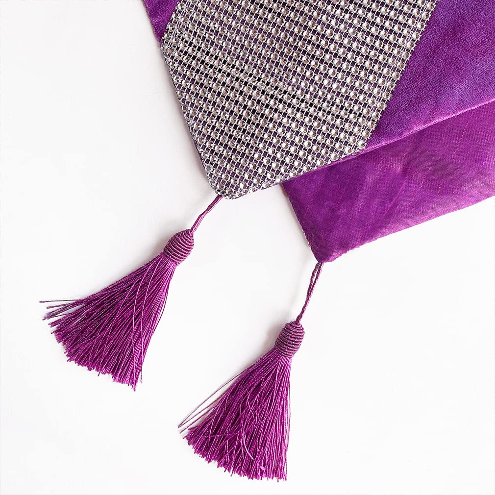 Hemiaor Tassels Table Runner Diamante Table Cover Crystal 13''X84'',Purple