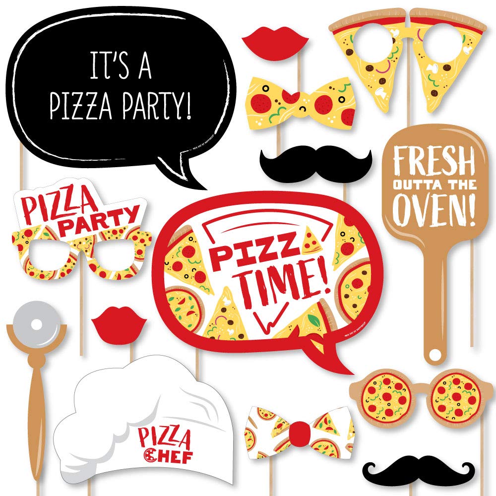 Big Dot Of Happiness Pizza Party Time - Baby Shower Or Birthday Party Photo Booth Props Kit - 20 Count