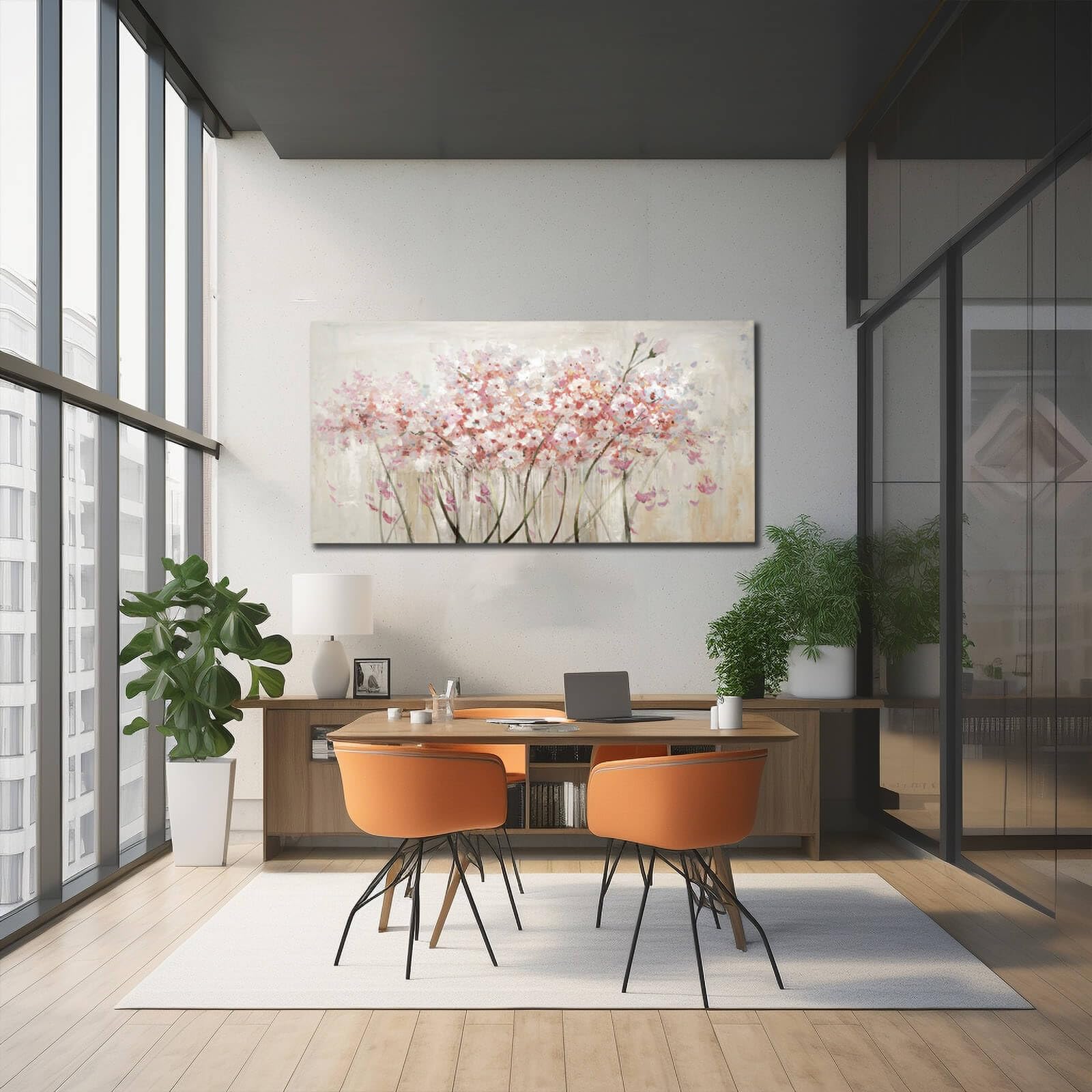 Yjyart White Floral Oil Painting Canvas Art Wall Decor Modern Botanical Picture Graffiti Wall Art For Bedroom Living Room Kitche