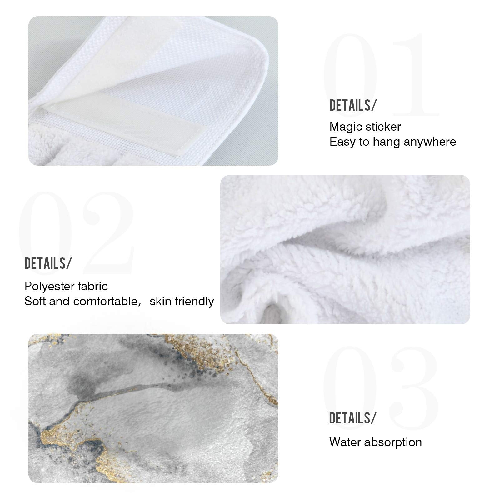 Selerdon Kitchen Hand Towel Black White Marble Gold Foil Hanging Tie Towels 2 Pieces Fast Dry Absorbent Soft Touch Hanging Kitchen Towels Used for Home Kitchen Bathroom Decoration