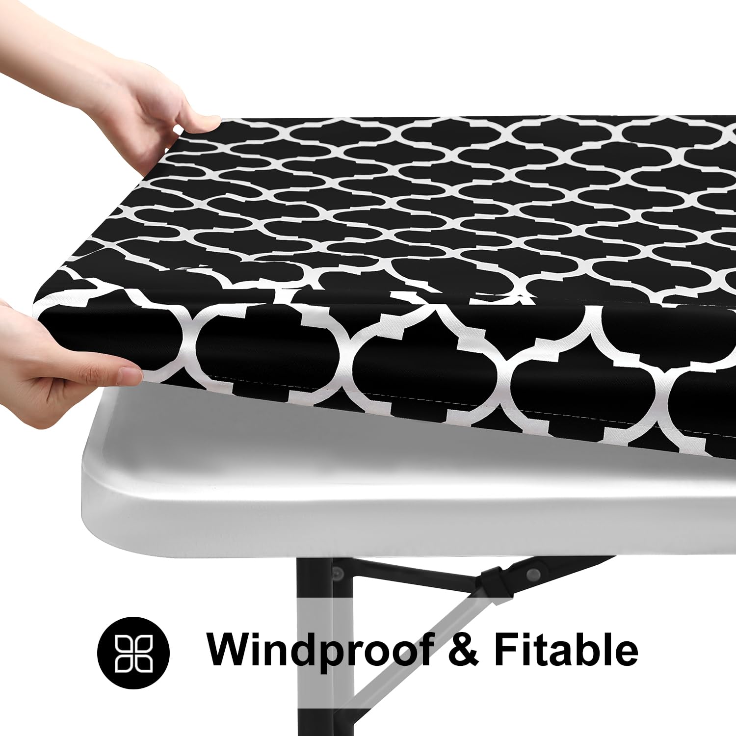 Smiry Rectangle Picnic Tablecloth, Waterproof Elastic Fitted Table Covers For 5 Foot Tables, Wipeable Flannel Backed Vinyl Table