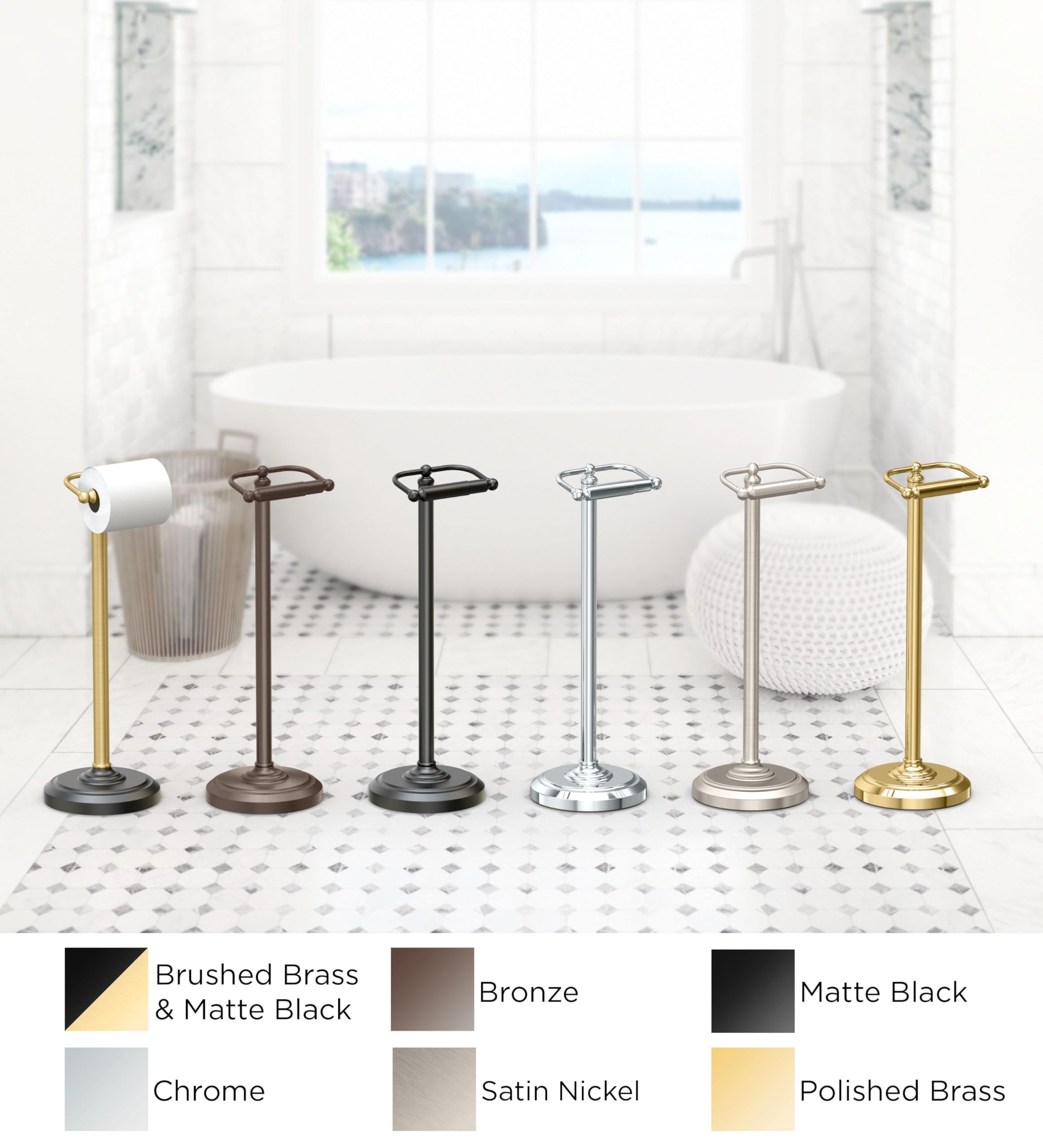 Gatco 1436Mx Free Standing Freestanding Toilet Paper Holder, Matte Black