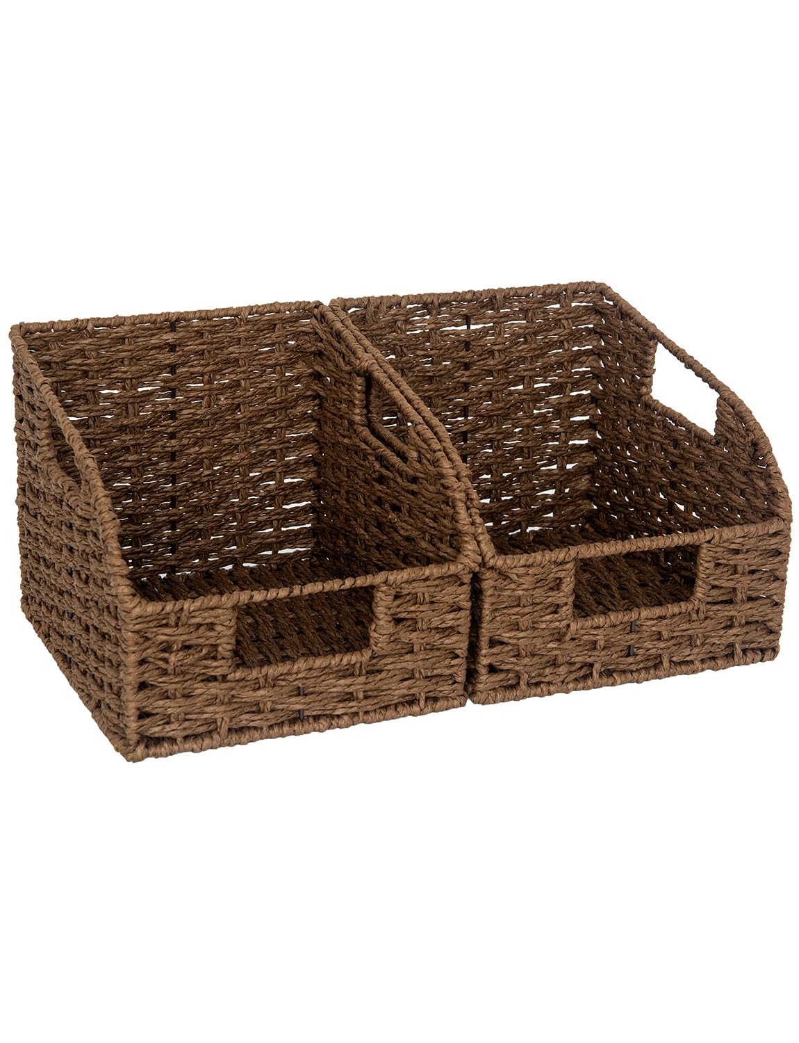 Storageworks Round Paper Rope Storage Baskets With Built-In Handles, Hand Woven Baskets For Organizing, Dark Brown, 8 Al X 9 Aw