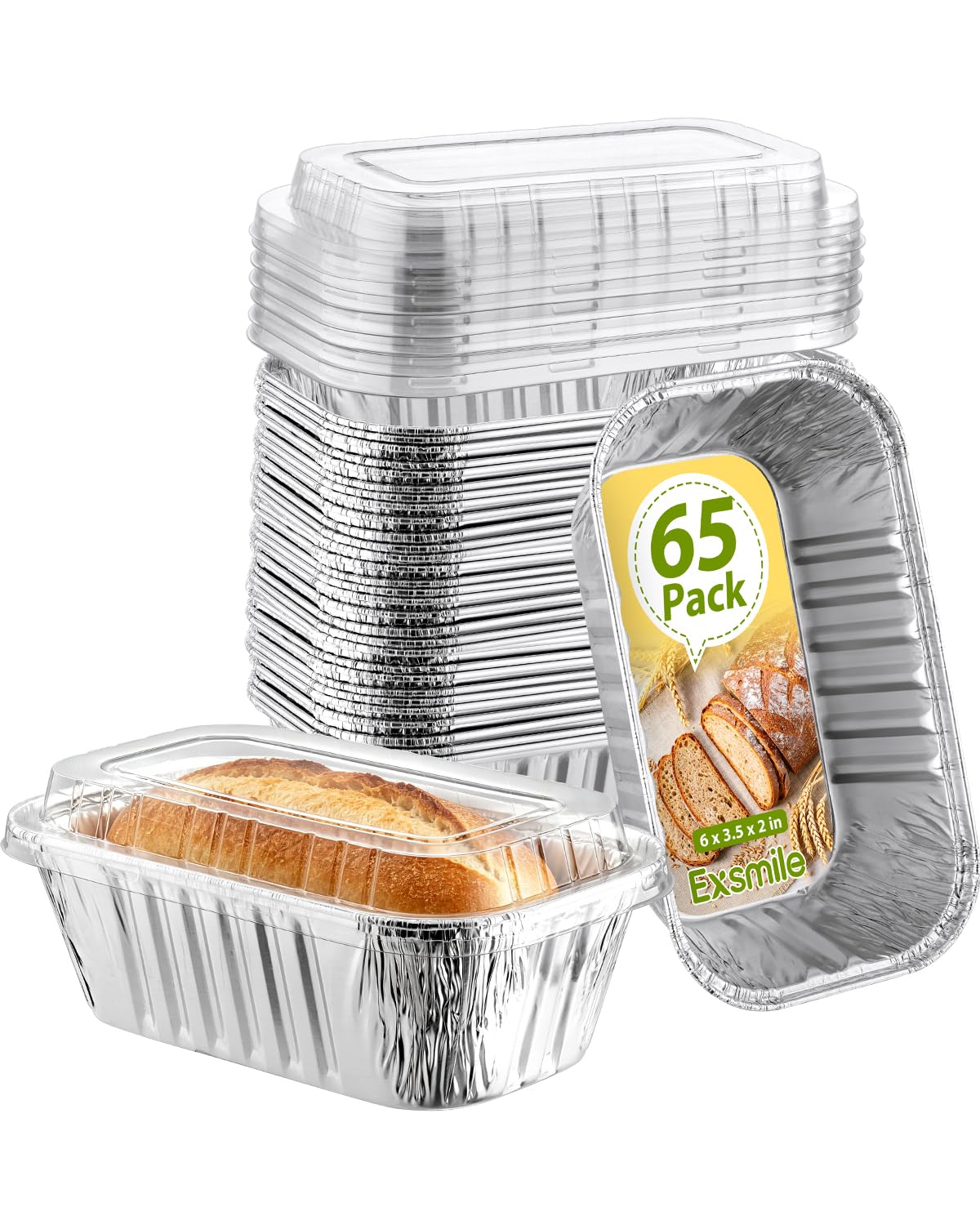 Exsmile 65 Pack 1 Lb Aluminum Loaf Pans with Lids  6x3.5x2 Mini Loaf Pan, Small Disposable Tin Foil Baking Pans for Baked Bread
