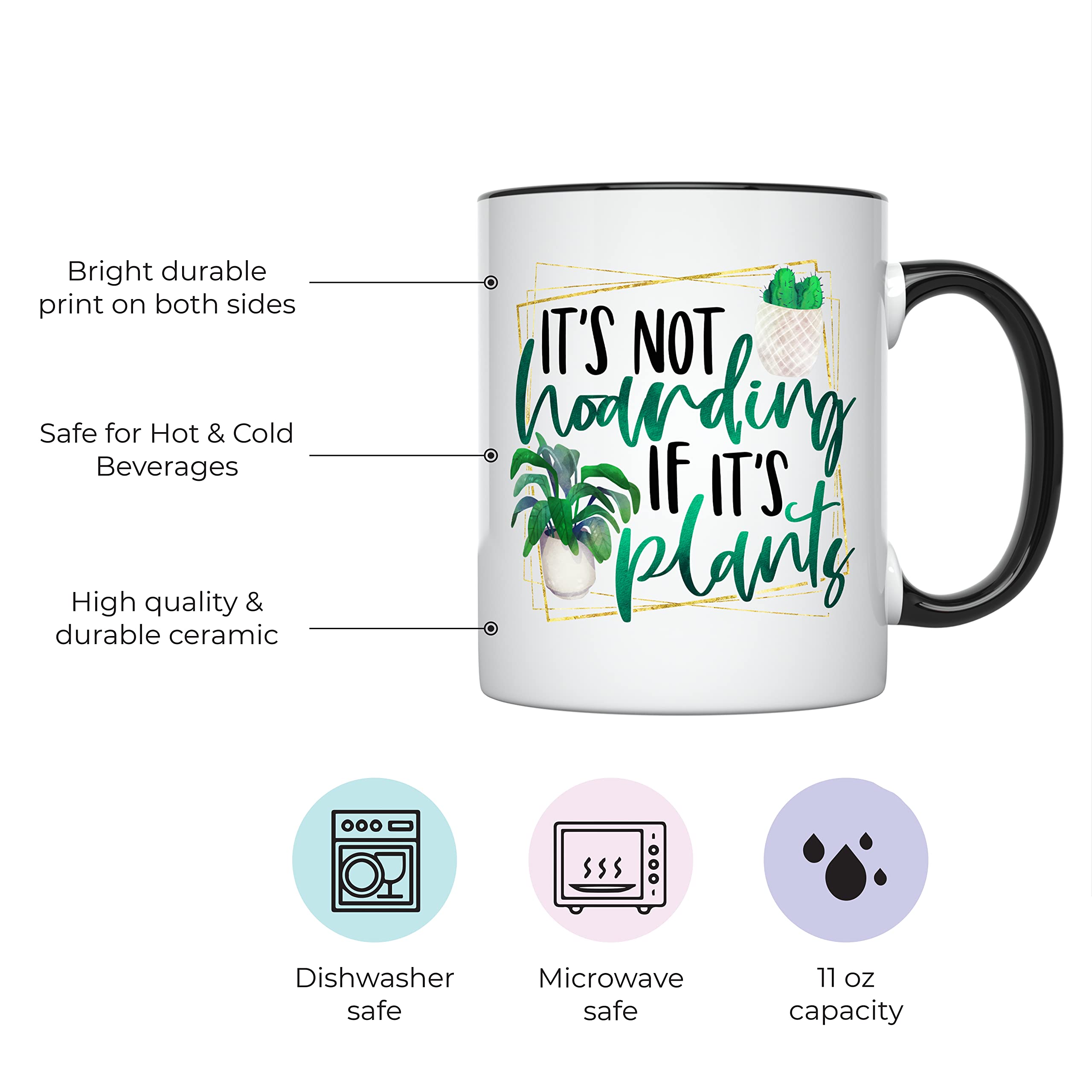 YouNique Designs It's Not Hoarding If It's Plants Crazy Plant Lady Mug, 11 Ounces, Plant Mug, Plant Coffee Mug, Plant Mom Mug, P