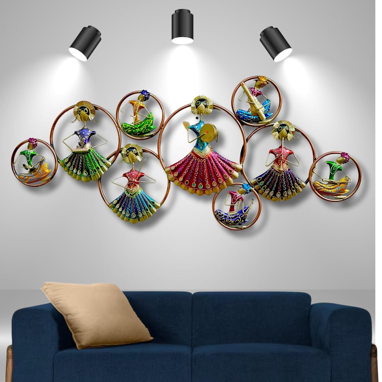 RSN 9 Musicians Doll Circle with LED Light Metal Wall Art Wall Sculpture/Wall Hanging Home Decoration Perfect for Living Room/Be
