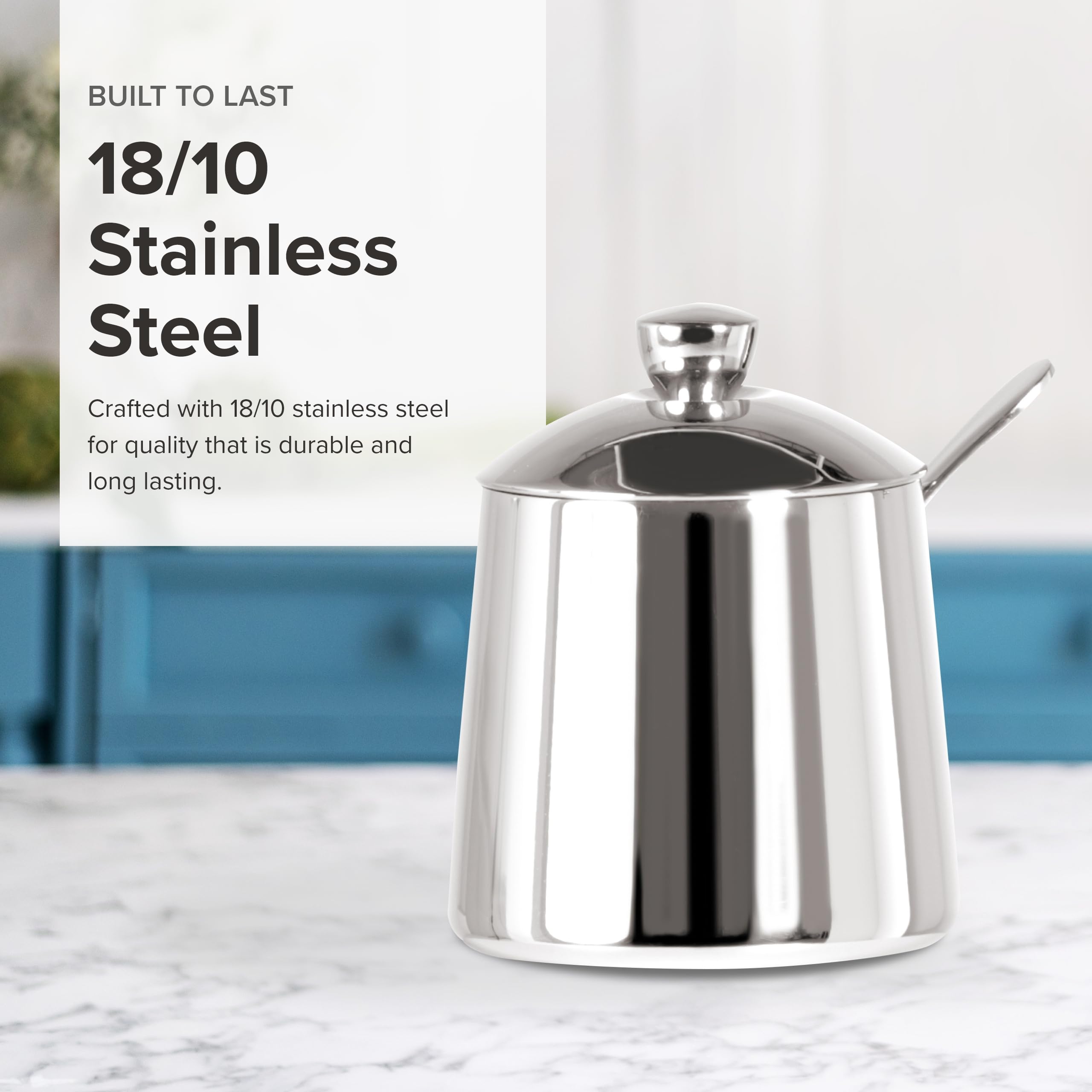 Frieling Usa 18/10 Stainless Steel Sugar Bowl And Spoon Set - Silver - Sugar Holder - Sugar Pot - Sugar Bowl Set - Sugar Holder