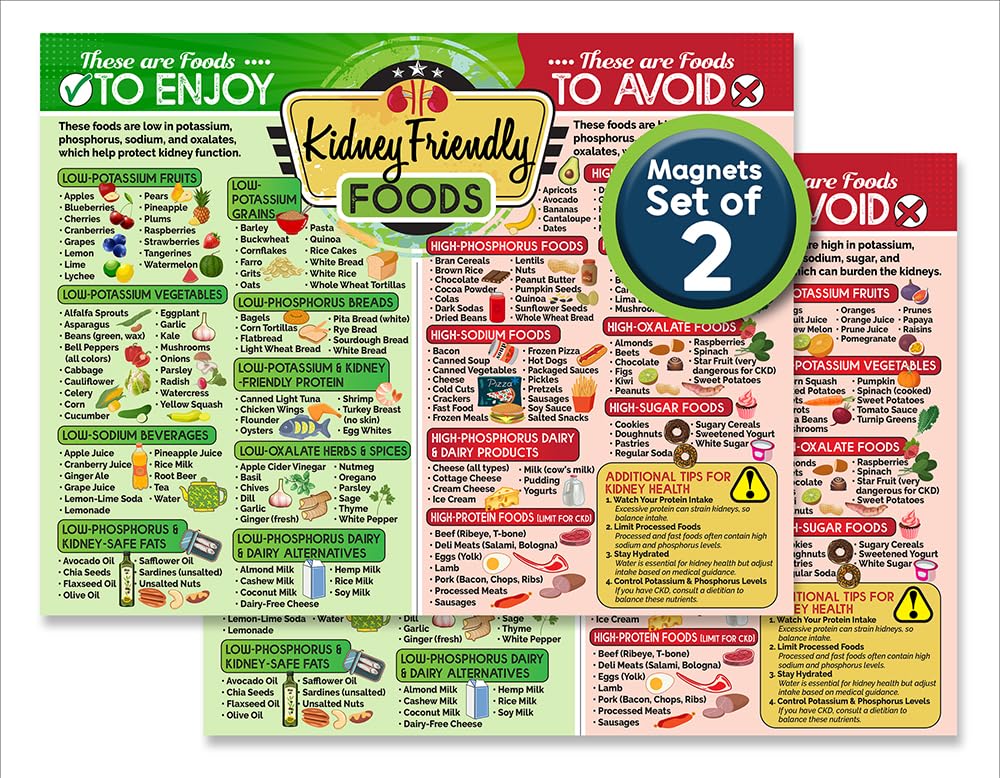 Magnetic 8.5x11 Kidney-Friendly Foods Poster - Visual Renal Diet Chart, Nutrition Reference, Safe Meal Planner - Strong Waterpro