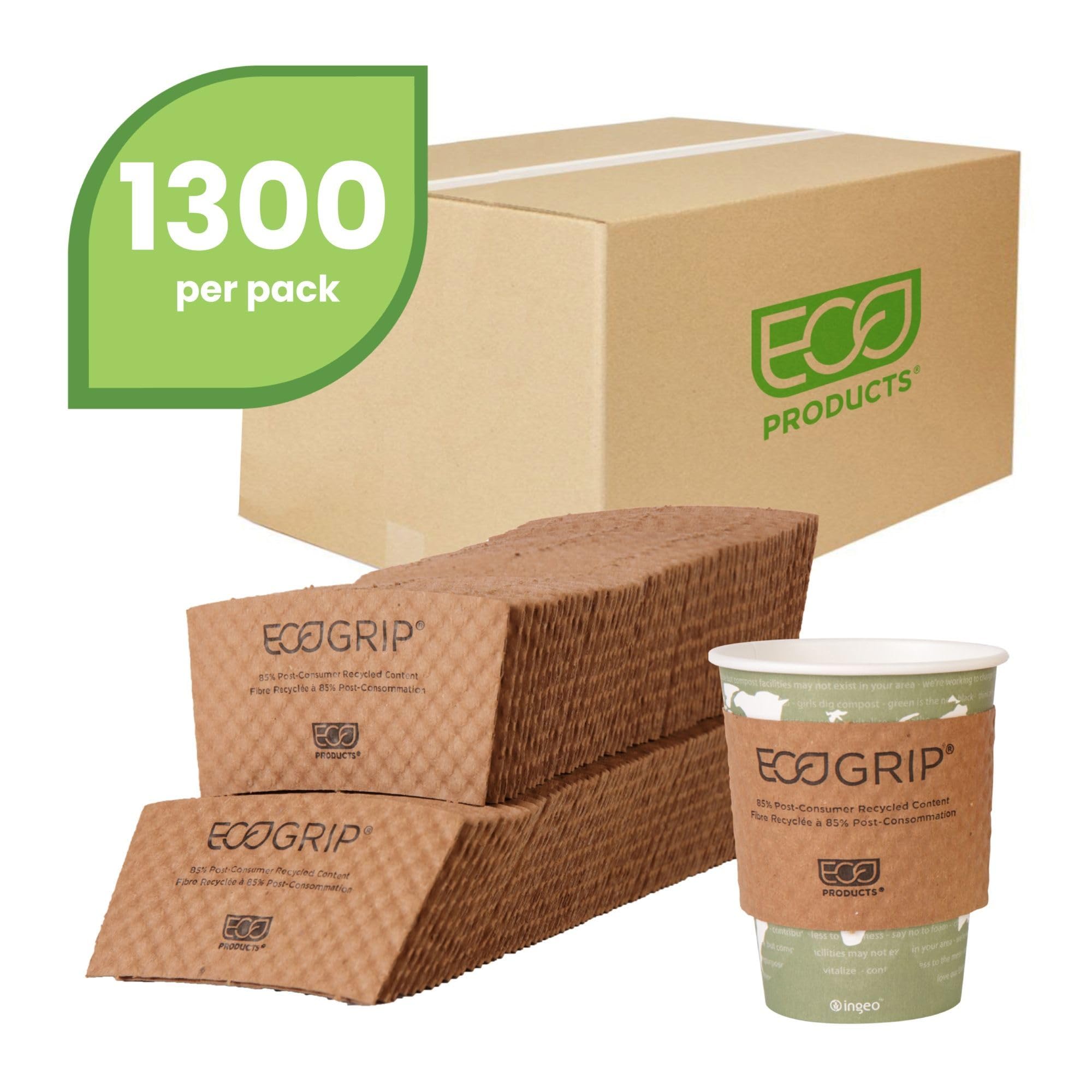 Eco-Products Ecogrip Disposable Cup Sleeve For Hot Coffee Cups, Eco-Friendly 100% Recycled Paper Cup Sleeve Jacket, Cup Sleeve,