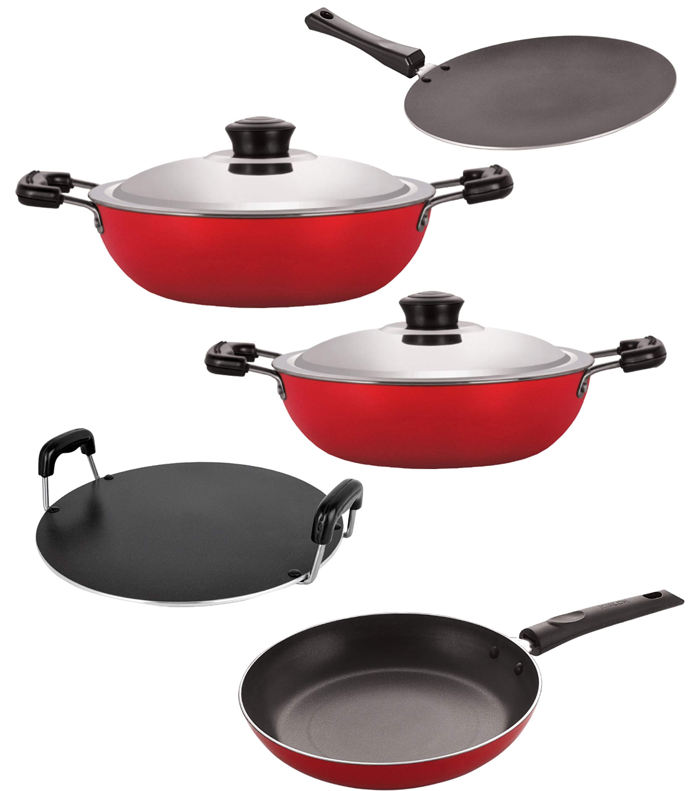 Nirlon 3 Layer Coated Non Stick Aluminium Pots And Pans Cooking Item Gift Set Of 5 Pieces (26_Ct_Dkdm_Dkdb_Rt_Tp24)