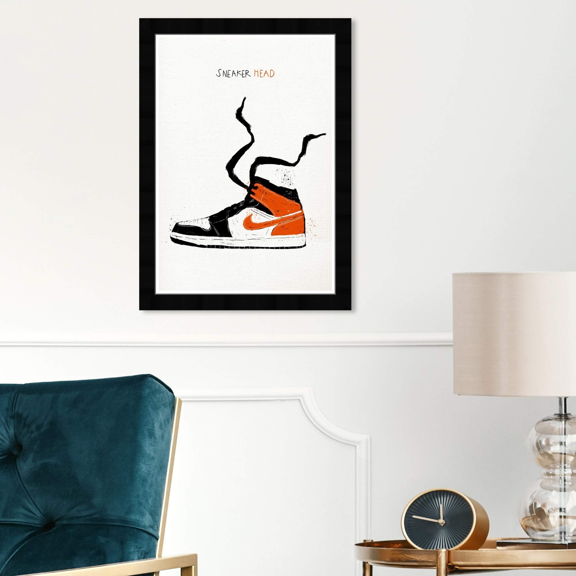 Wynwood Studio Basketball Sneakers Wall Art Street Style Home D  Cor Framed Poster Print Painting 'Sneaker Head Drawing' In Blac