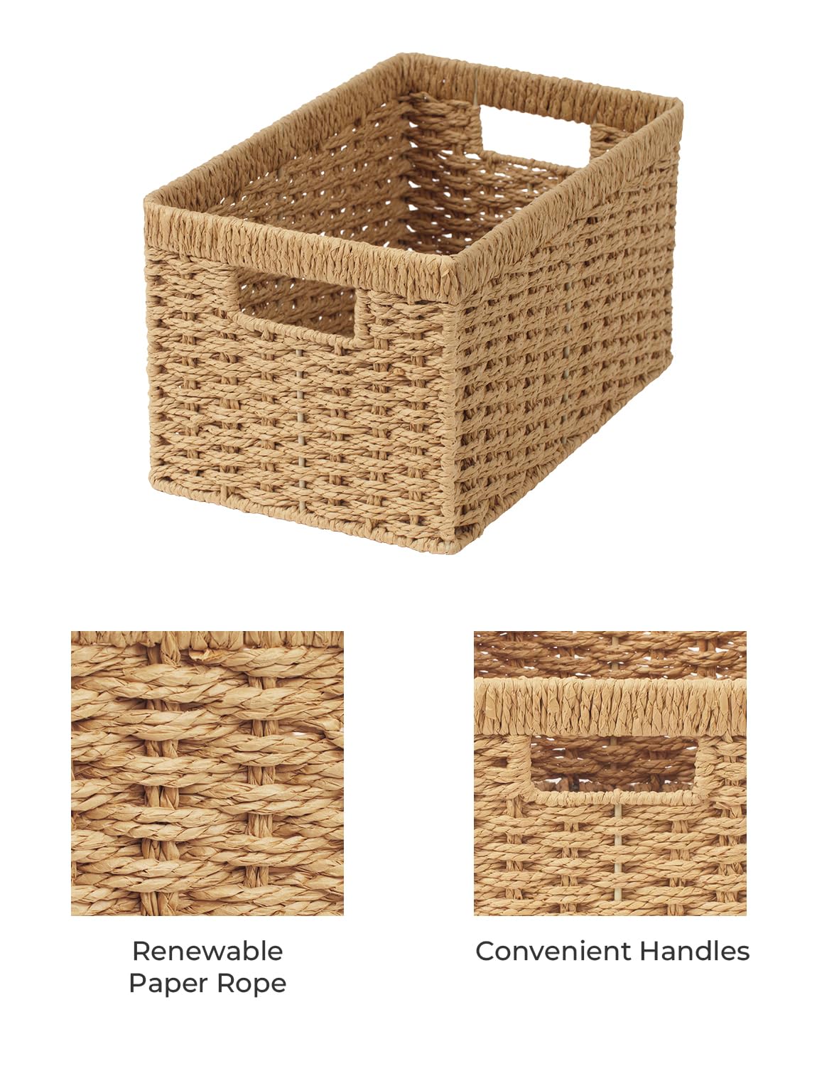 Storageworks Round Paper Rope Storage Baskets, Rectangular Wicker Baskets With Built-In Handles, Medium, 13  X 8  X 7  Inches, 2