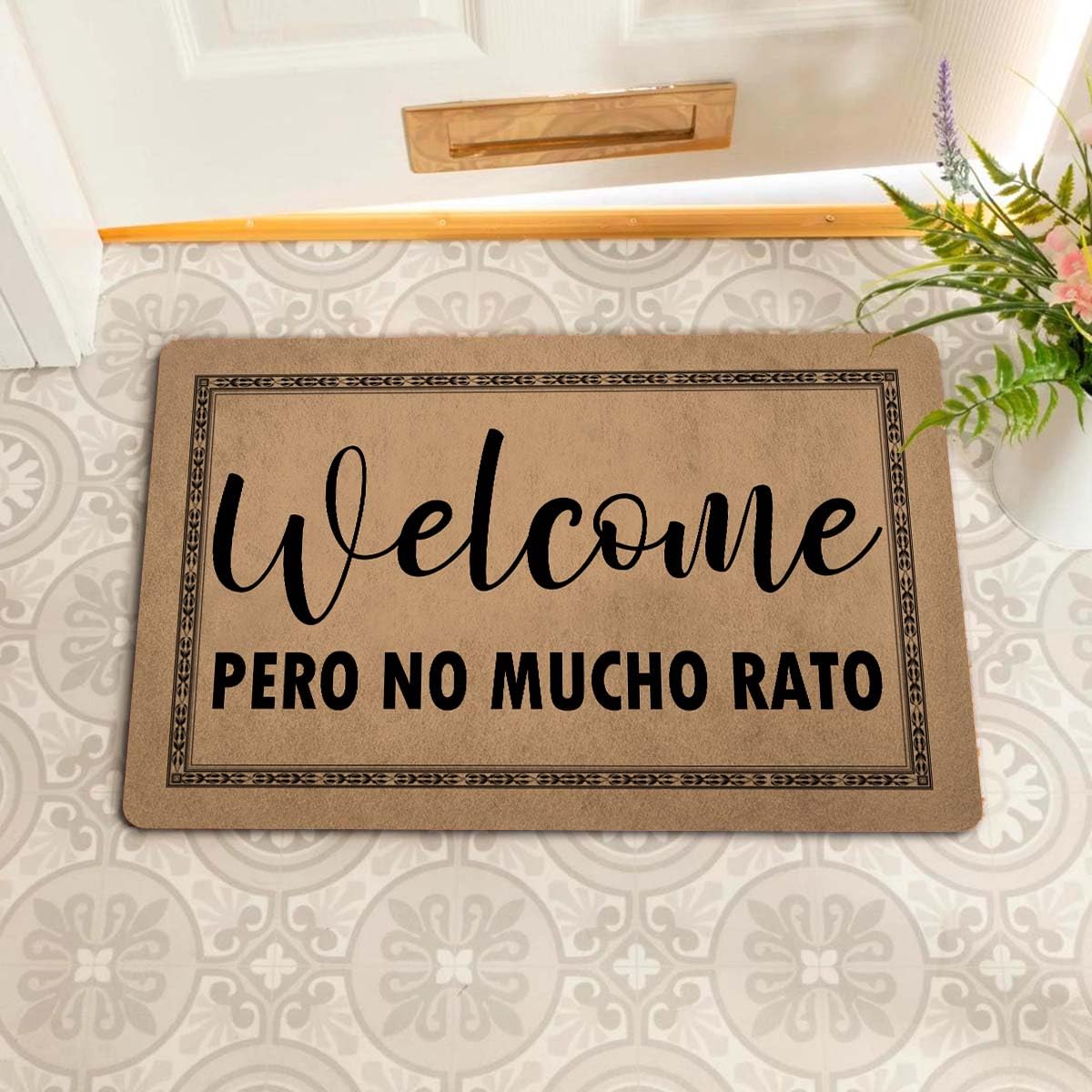Funny Welcome Novelty Home Decor Rugs Welcome Pero No Mucho Rato Doormat 15.9(W) X 23.7(L) AntiSlip Rubber Back Doormats Nove