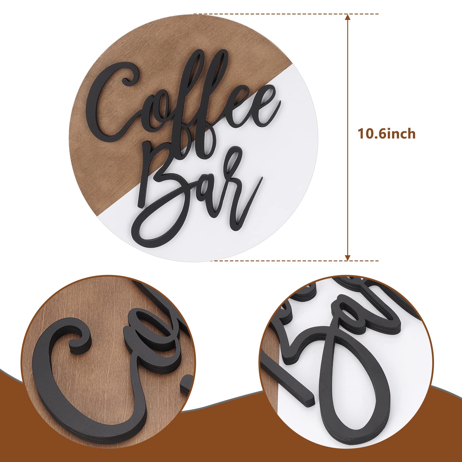 Rustic Modern Farmhouse Coffee Bar Decor - 3D Coffee Sign Hanging Wall Decor Tiered Tray Decor Gift for Home & Restaurants