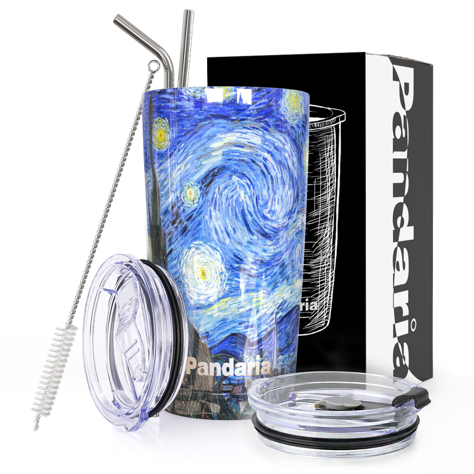 Pandaria 20 Oz Stainless Steel Vacuum Insulated Tumbler With Lid - Double Wall Travel Mug Water Coffee Cup For Ice Drink & Hot B