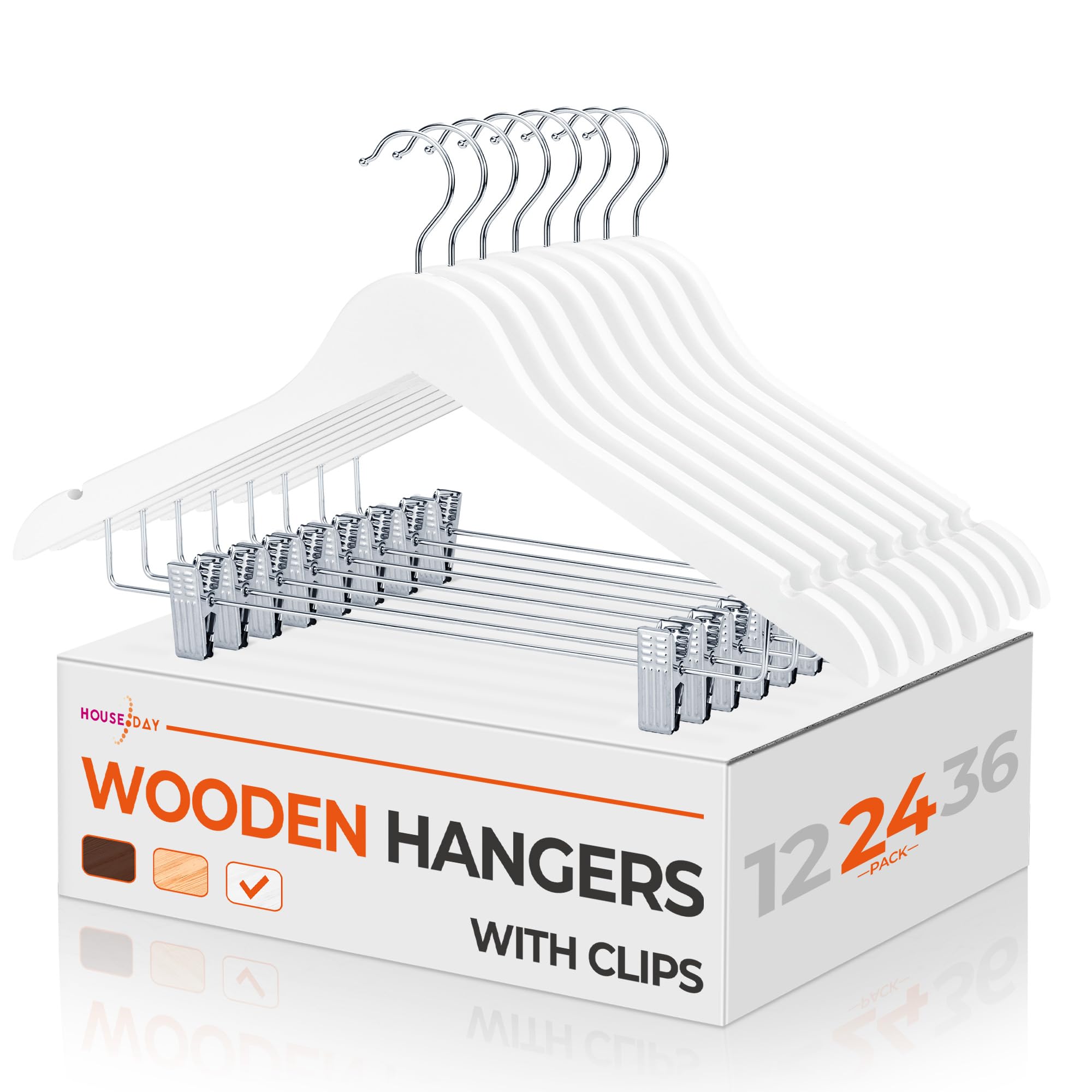 House Day Wooden Hangers With Clips 24 Pack, Wood Hangers Wooden Clothes Hanger Smooth Finish Wooden Hanger Premium Wooden Hange