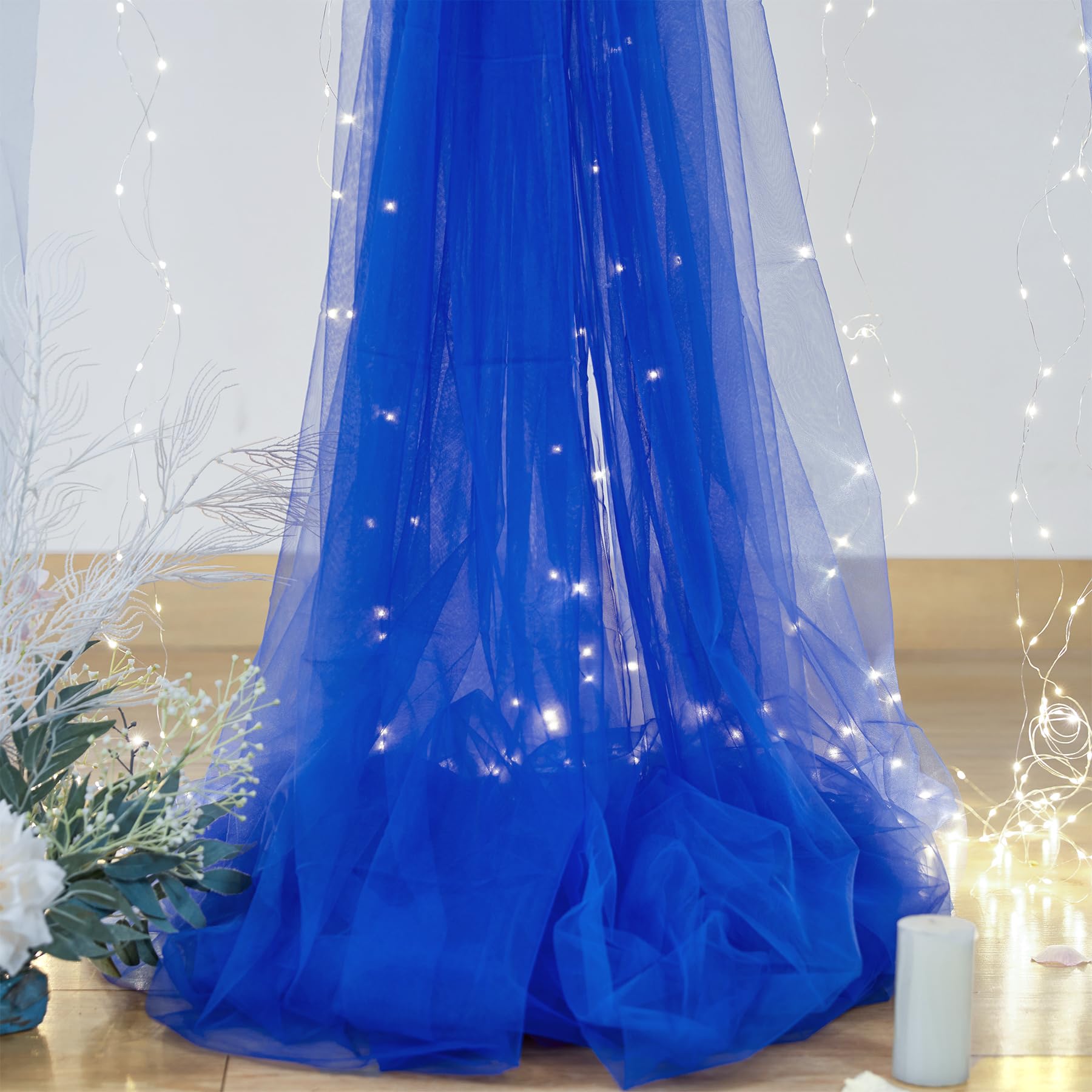 Royal Blue Backdrop Curtains with Lights String for Parites Wedding 10  8ft Sheer Tulle Backdrop Curtain for Graduation Ceremony