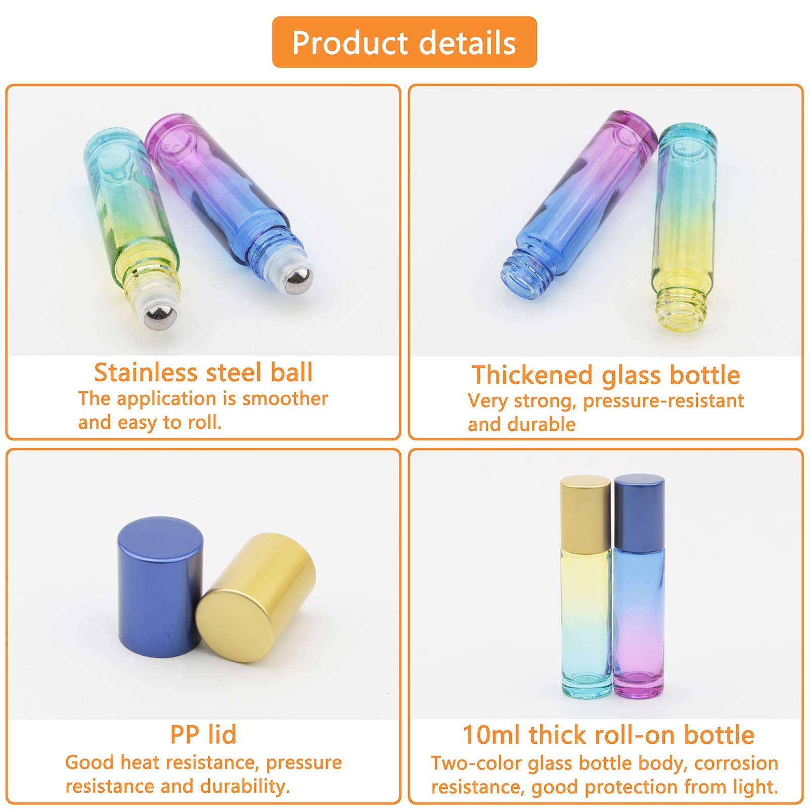 Ellbest 10Ml Rolling Glass Bottle For Essential Oil 10Pcs Colorful Roller Bottles With Stainless Steel Roller Balls & Funnels &
