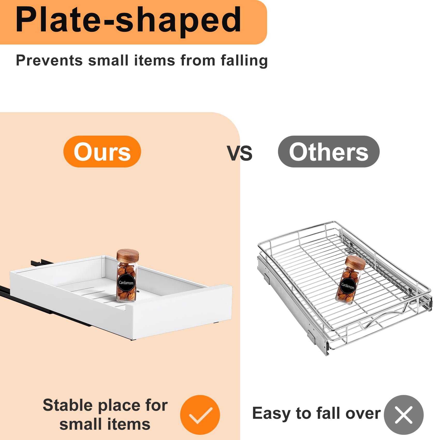 Pull Out Cabinet Organizer, 21''Deep, Slide Out Drawers For Kitchen Cabinets, Under Sink Pull-Out Home Organizers With Adhesive