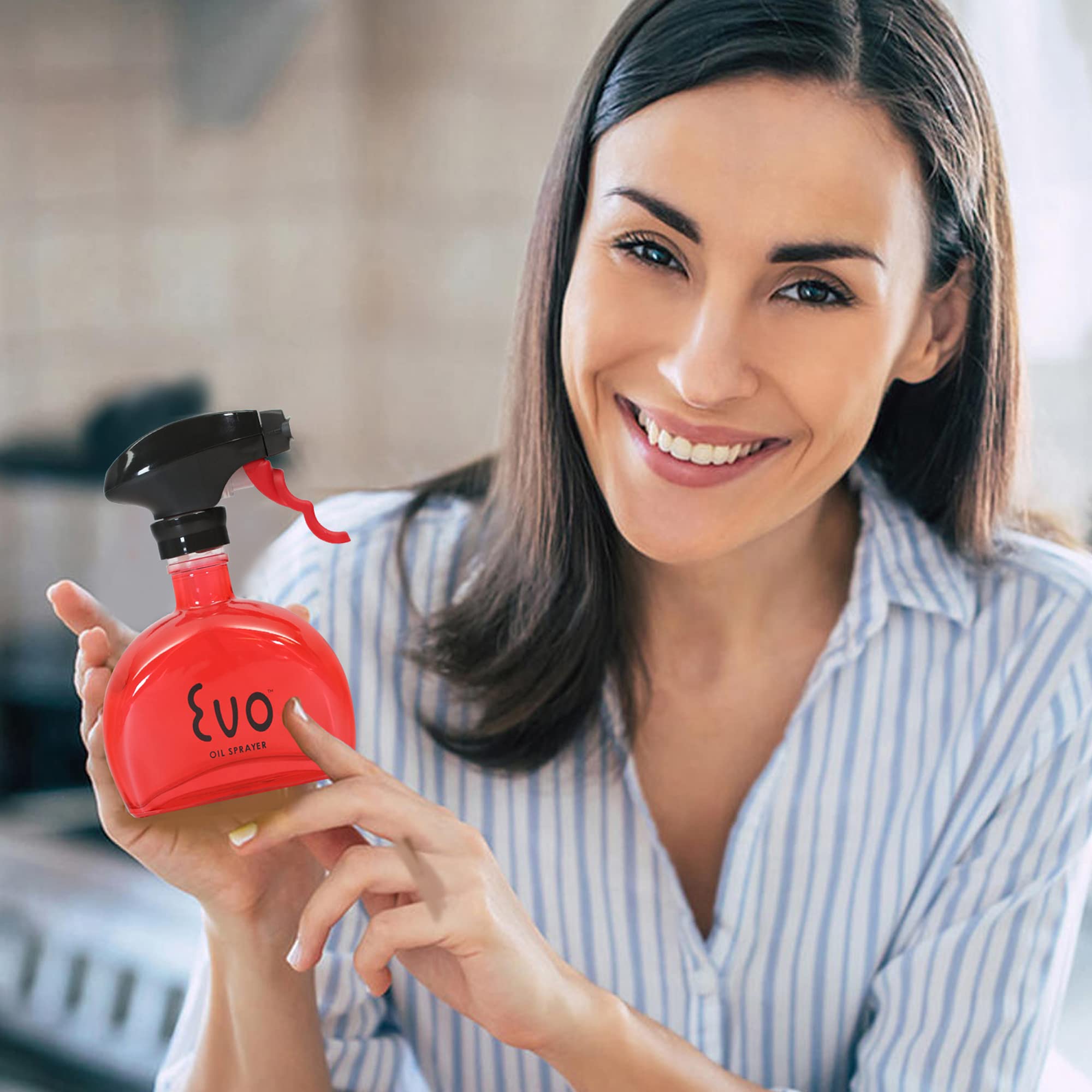 Evo Oil Sprayer Glass Bottle | Non-Aerosol for Oils & Vinegars | 6-Oz Capacity | Red | Model 8116RD