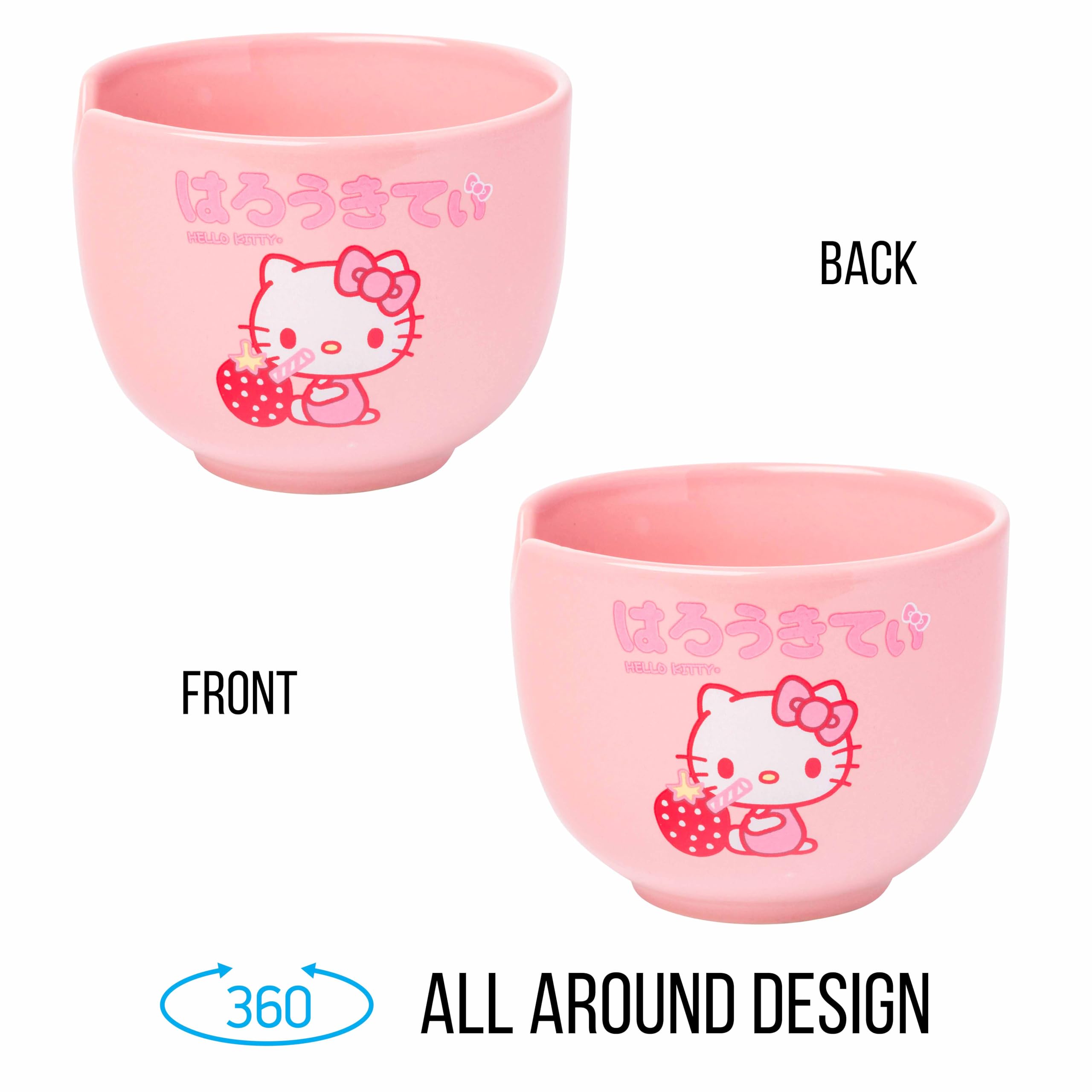 Silver Buffalo Sanrio Hello Kitty Strawberry Milk Japanese Character Ceramic Ramen Noodle Rice Bowl With Chopsticks, Microwave S