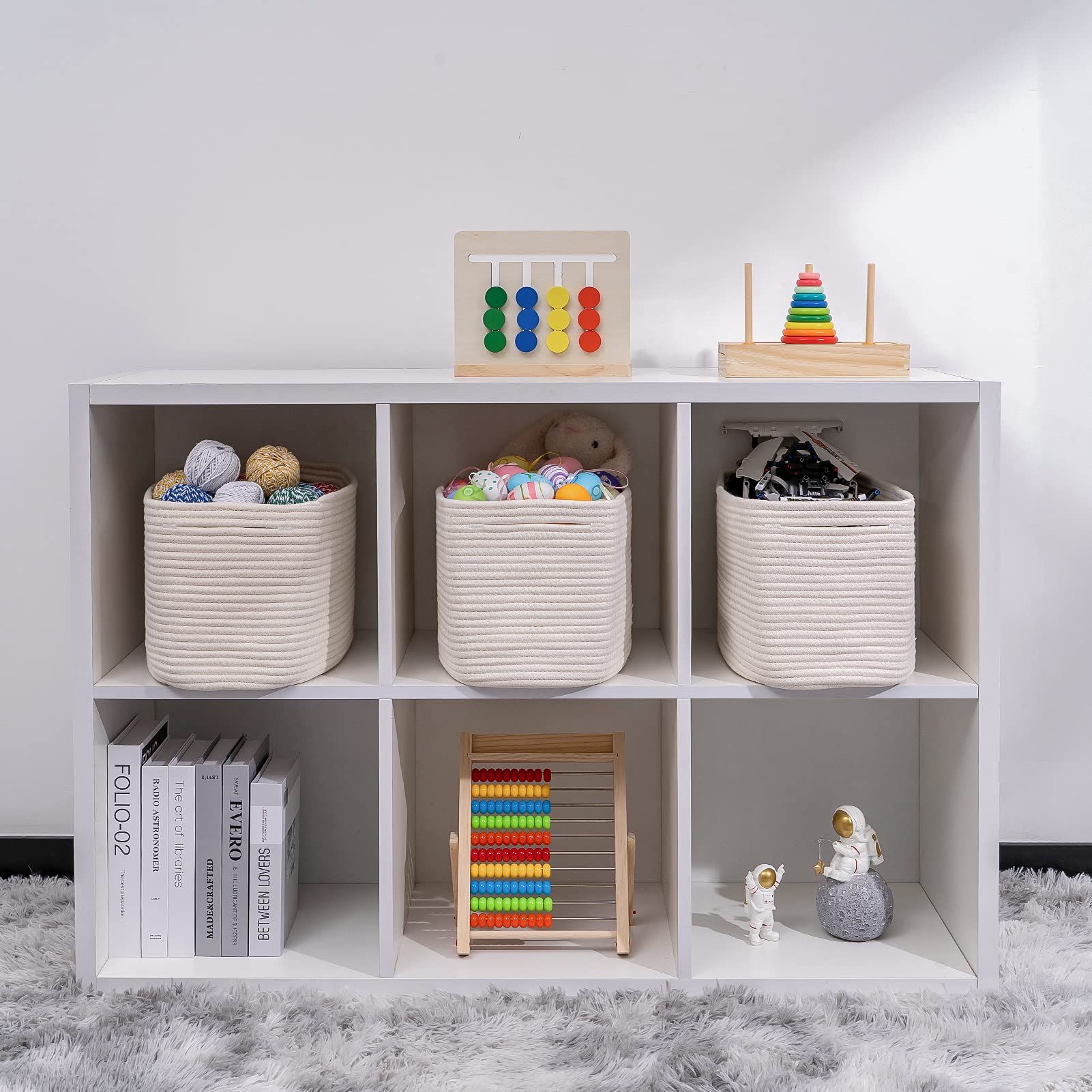 Kriitools Off White Storage Cubes Baskets Bins For Shelves Set Of 3, Rectangular Closet Storage Cube Baskets, Skin-Friendly Wove
