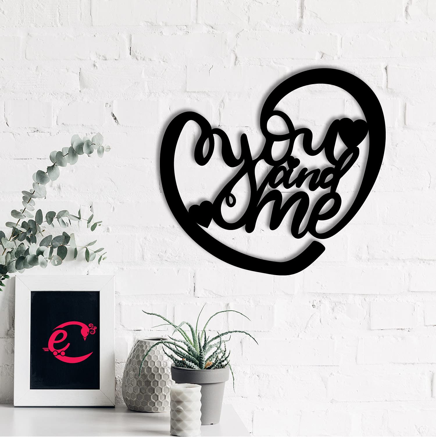 Ecraftindia Heart Shaped You And Me Love Quote Black Engineered Wood Cutout Wall Art Decor - Ideal Gift For Anniversary Or Weddi